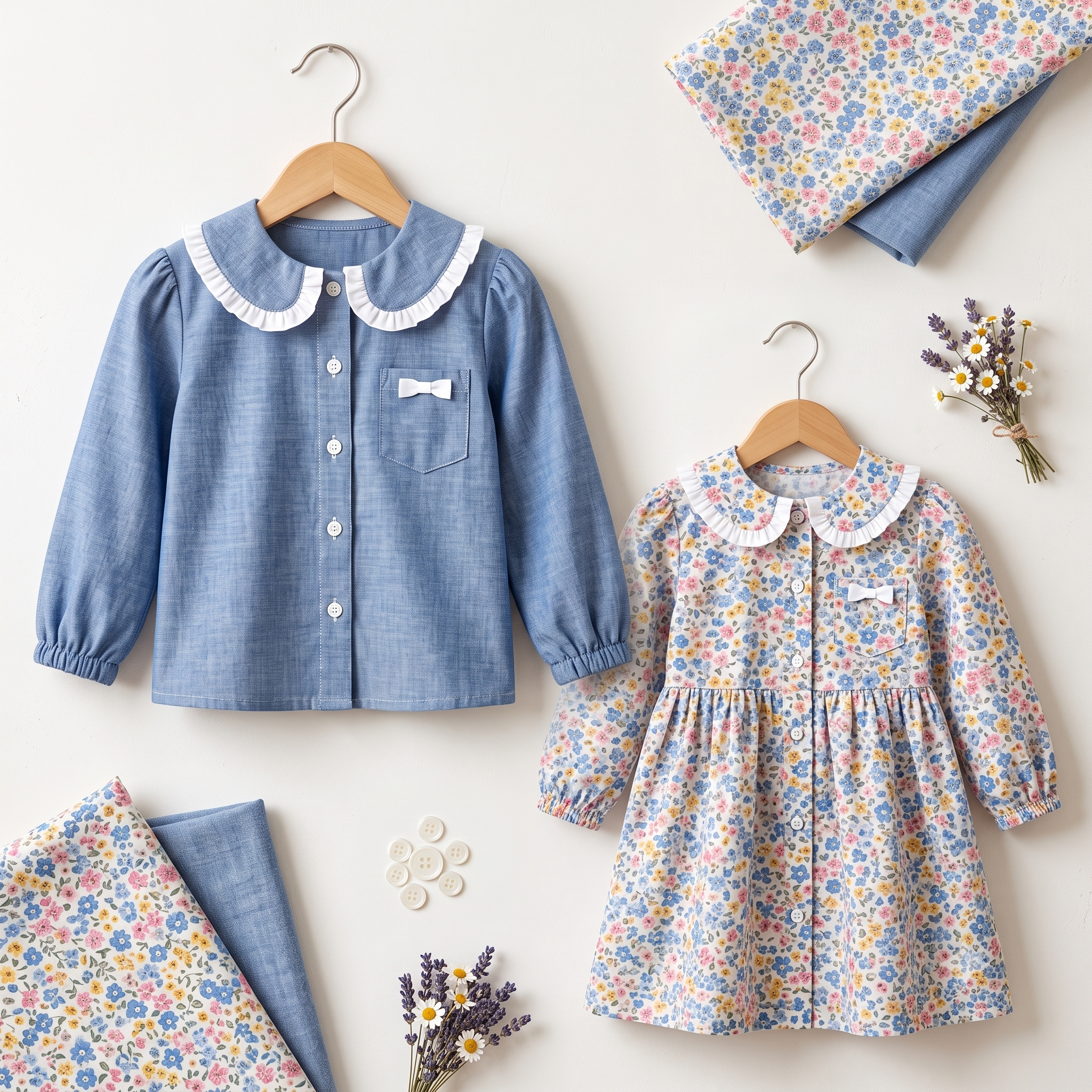 MINI BONNIE Kids Shirt Sewing Pattern PDF, Girls Boys Blouse & Dress, Peter Pan Collar, Ruffle Options, Chest Pocket, Ages 2–10 Years