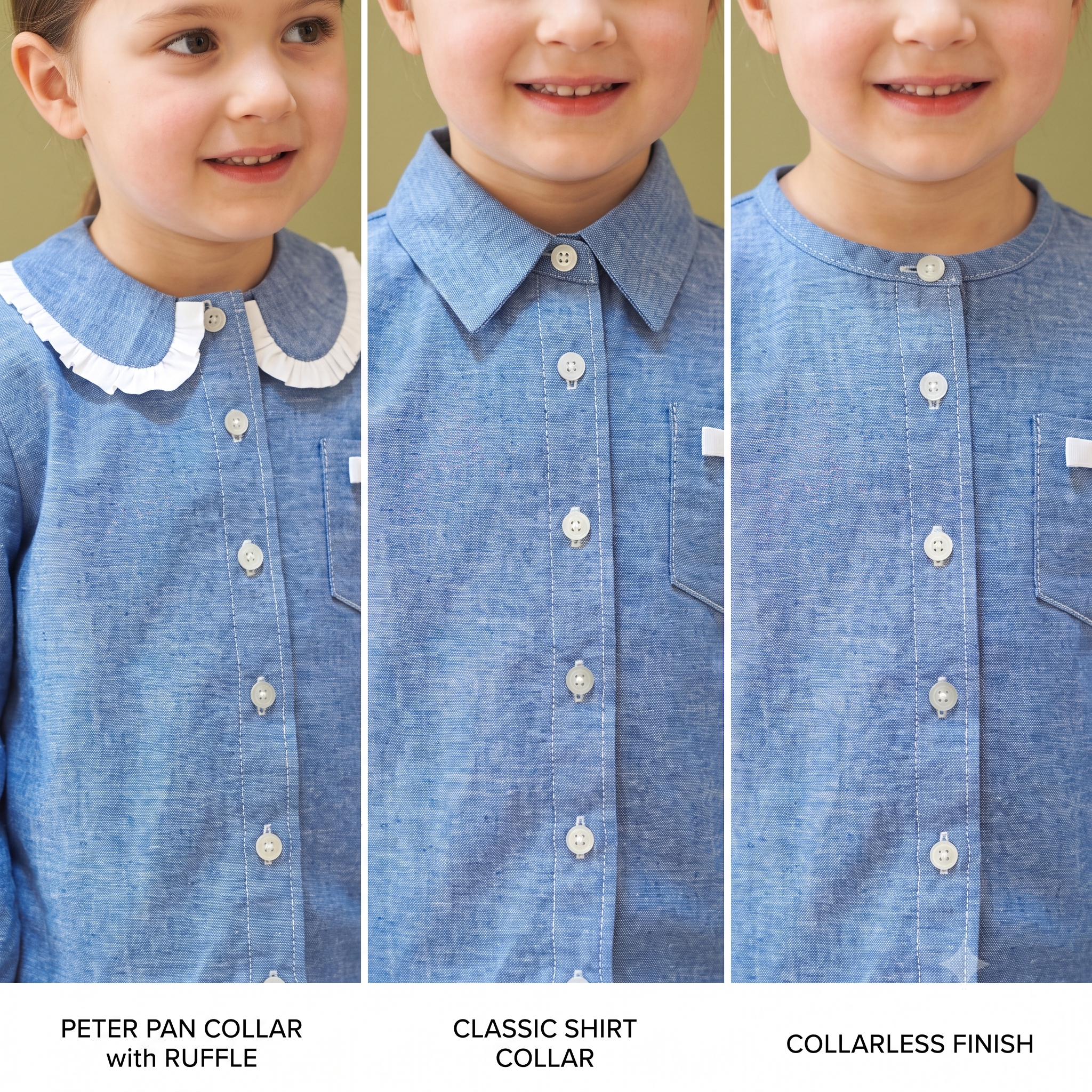 MINI BONNIE Kids Shirt Sewing Pattern PDF, Girls Boys Blouse & Dress, Peter Pan Collar, Ruffle Options, Chest Pocket, Ages 2–10 Years