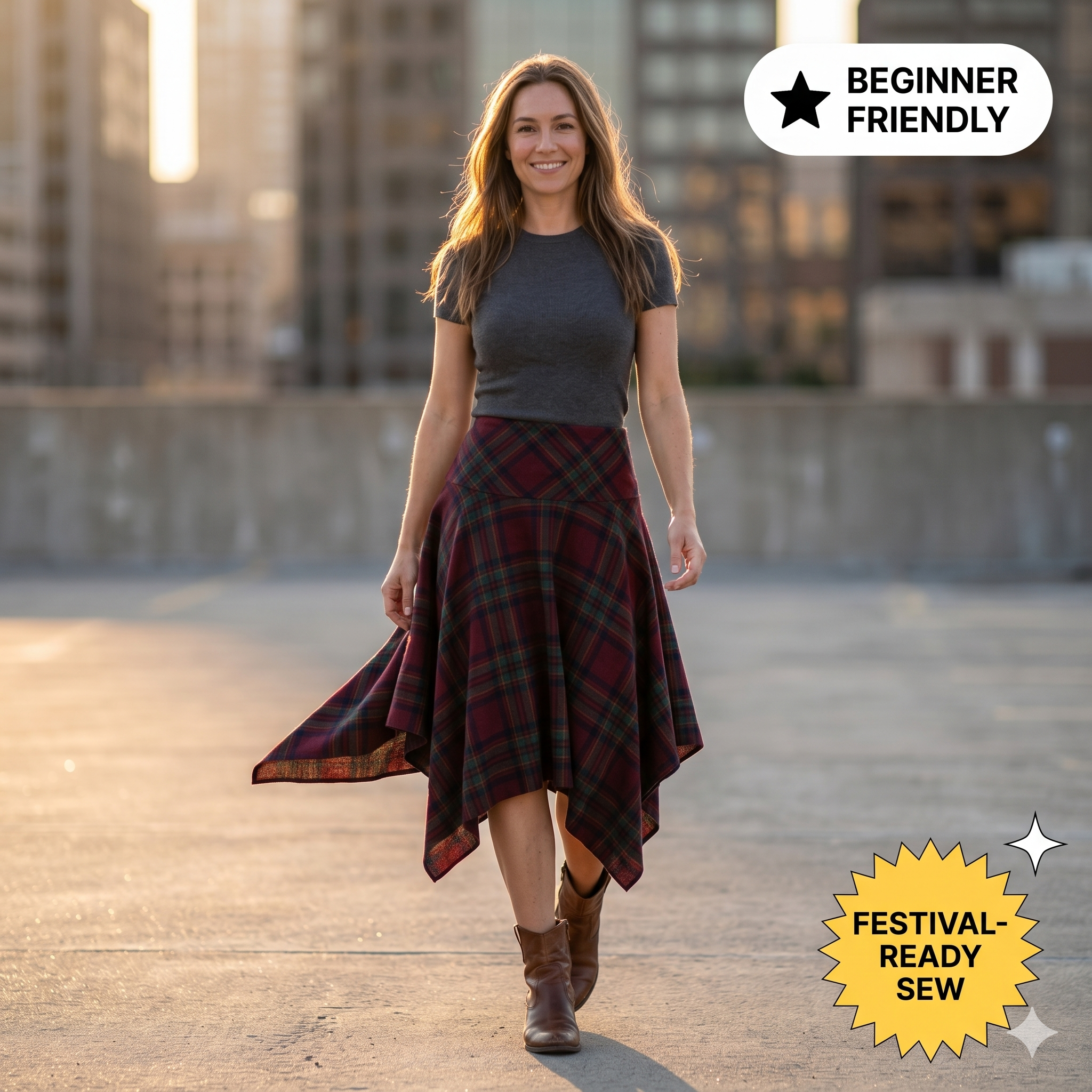 Sewing Pattern, Asymmetrical Midi Scarf Skirt (Digital Download)