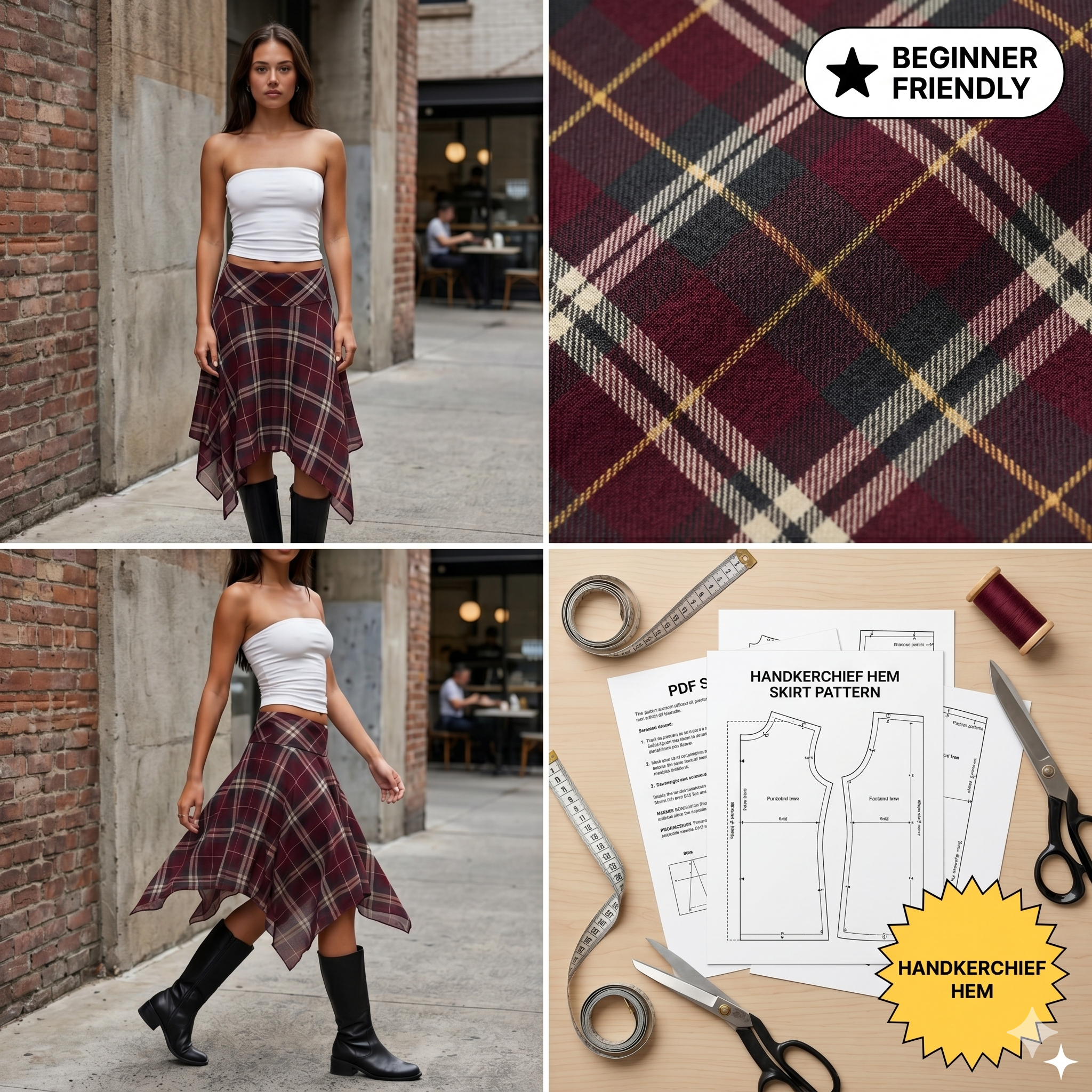 Sewing Pattern, Asymmetrical Midi Scarf Skirt (Digital Download)