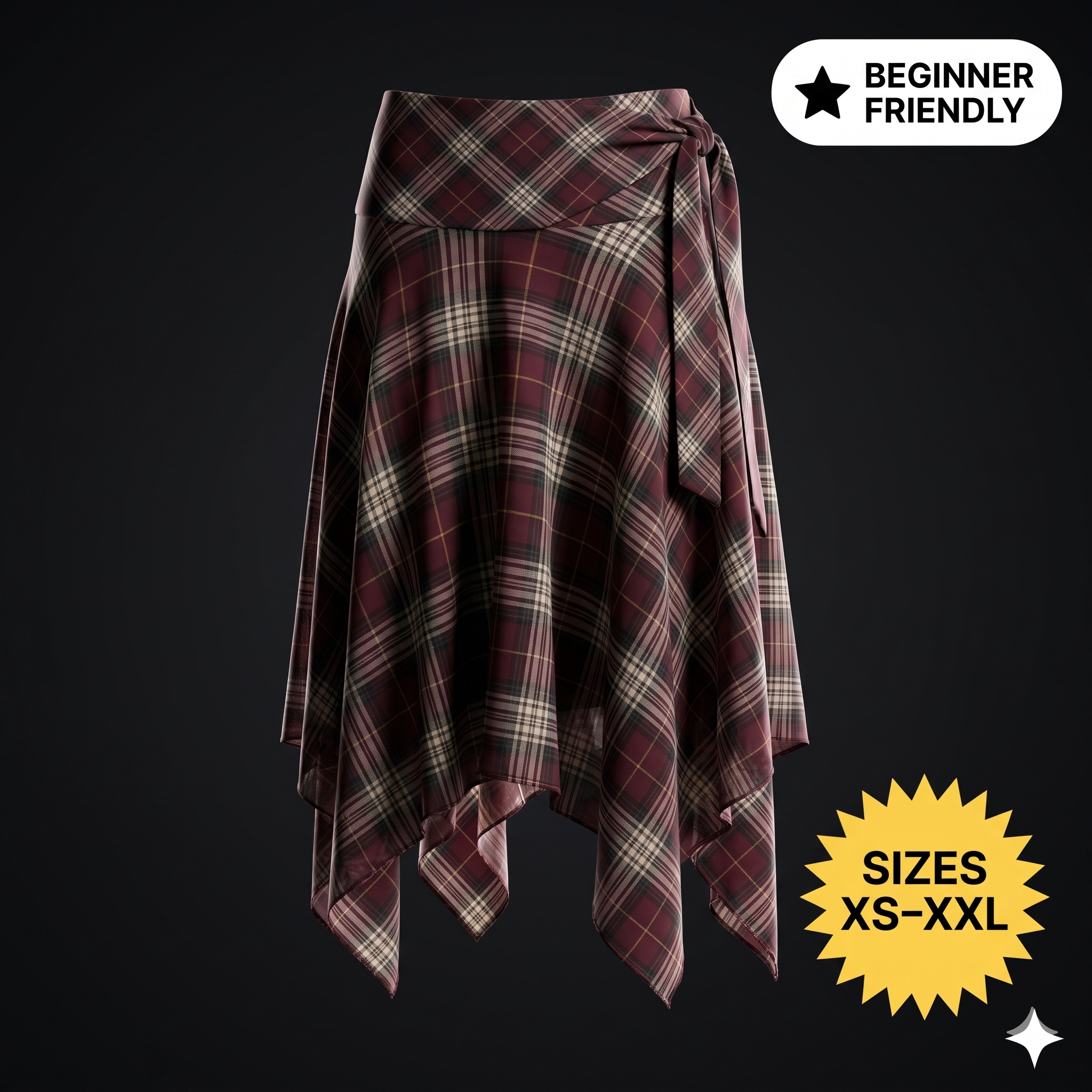 Sewing Pattern, Asymmetrical Midi Scarf Skirt (Digital Download)
