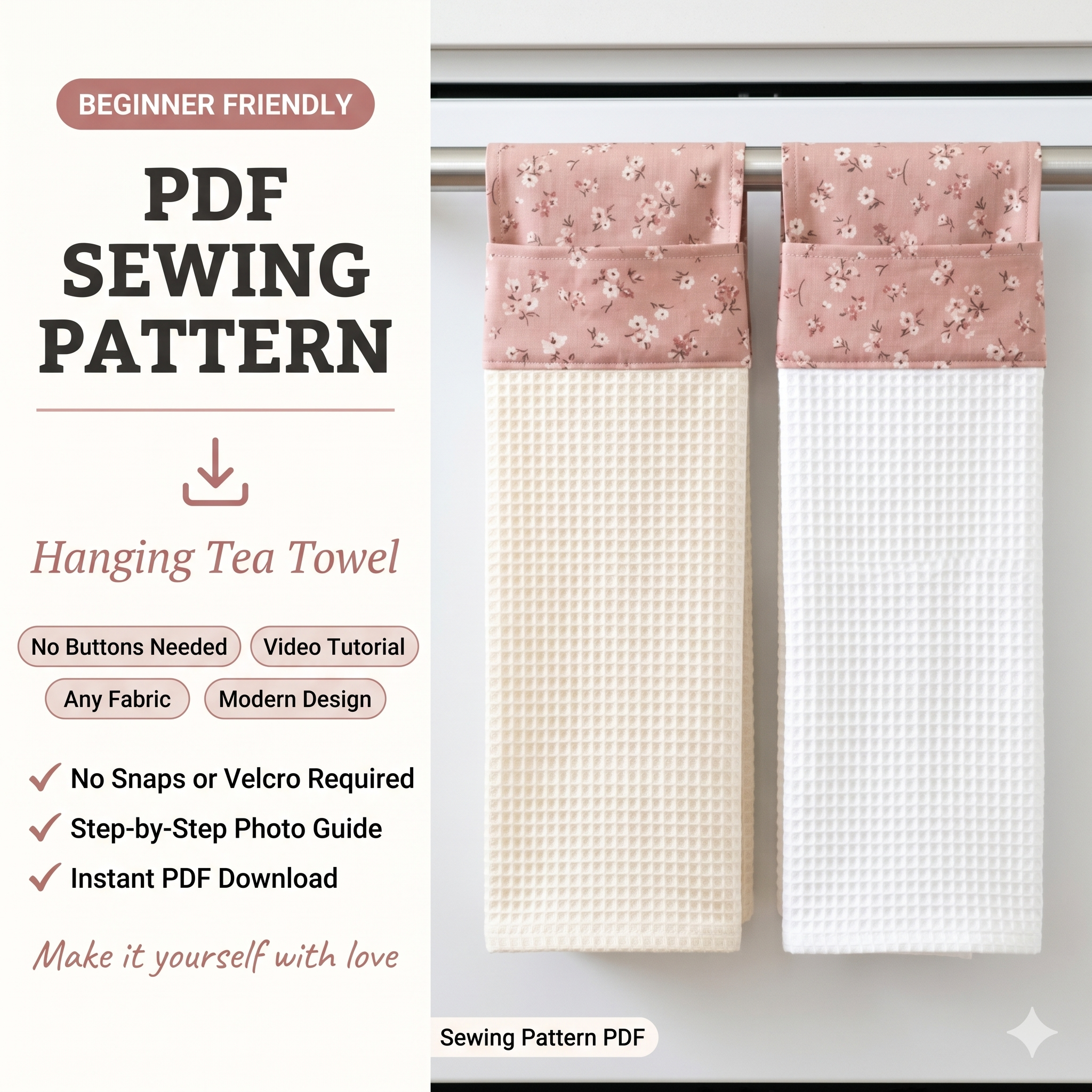 Modern Hanging Tea Towel Sewing Pattern: Beginner Friendly (Digital Download)