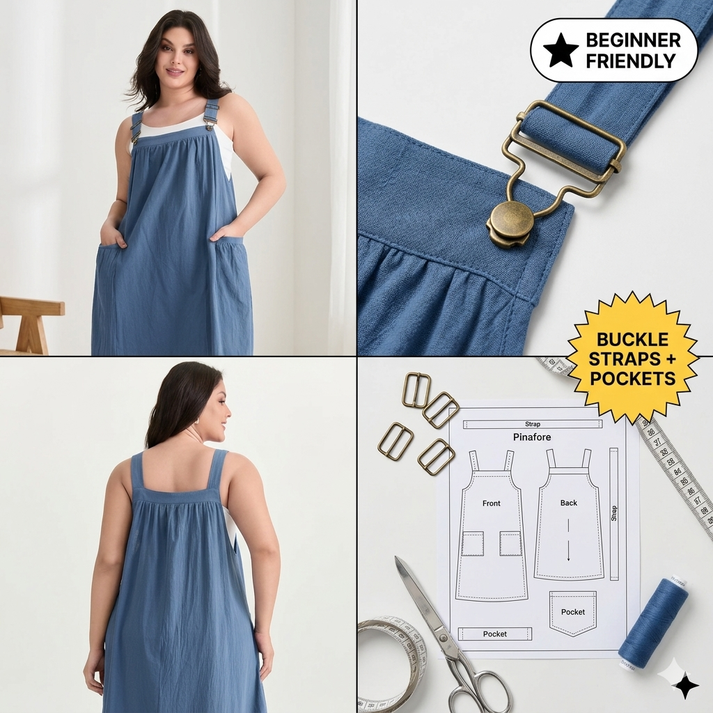 ✨ Cotton Pleated Square Neck Midi Dress – Instant Download PDF Sewing Pattern
