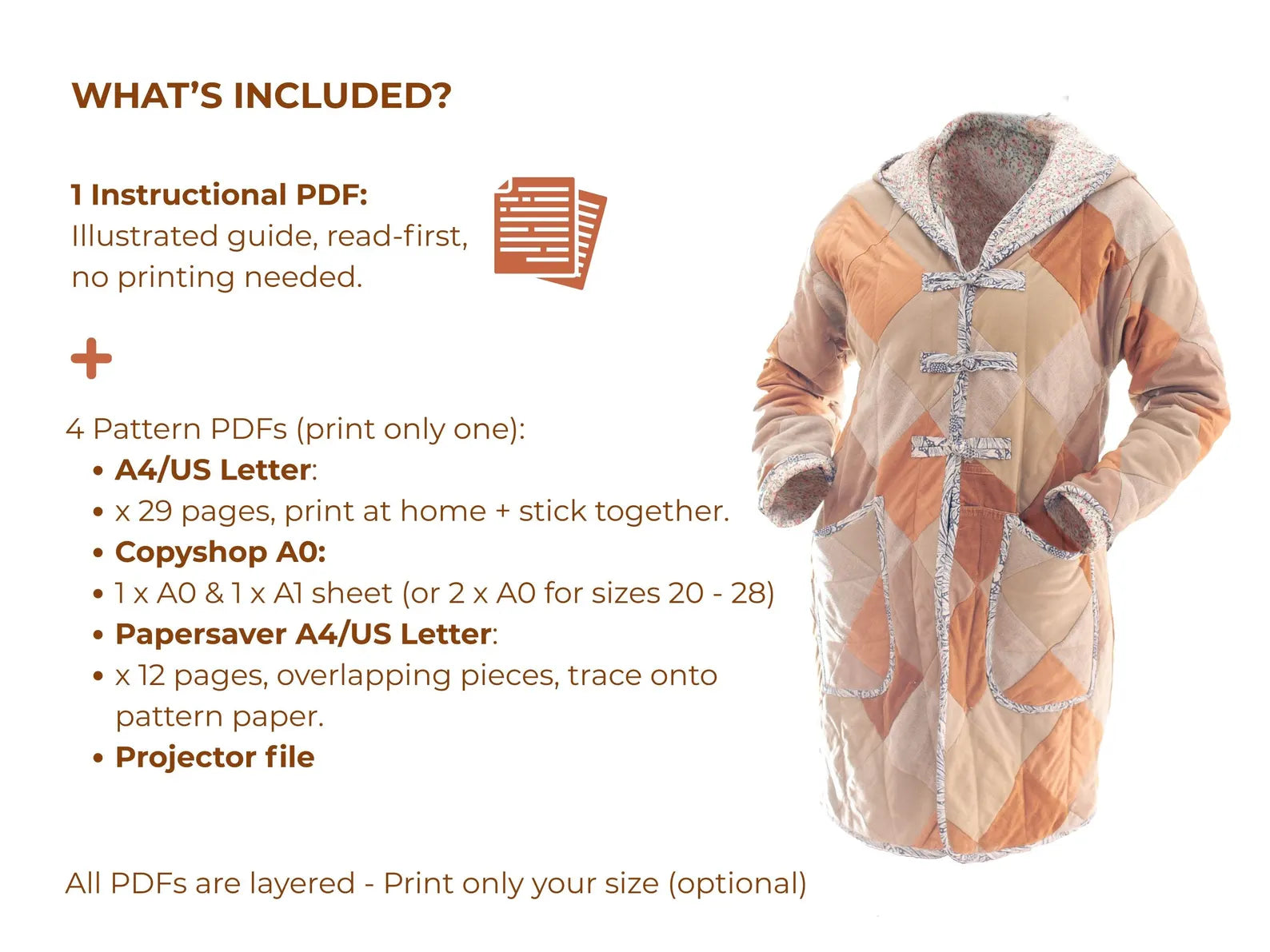 Hooded Quilt Coat Sewing Pattern: Omilla Design, PDF + Projector File