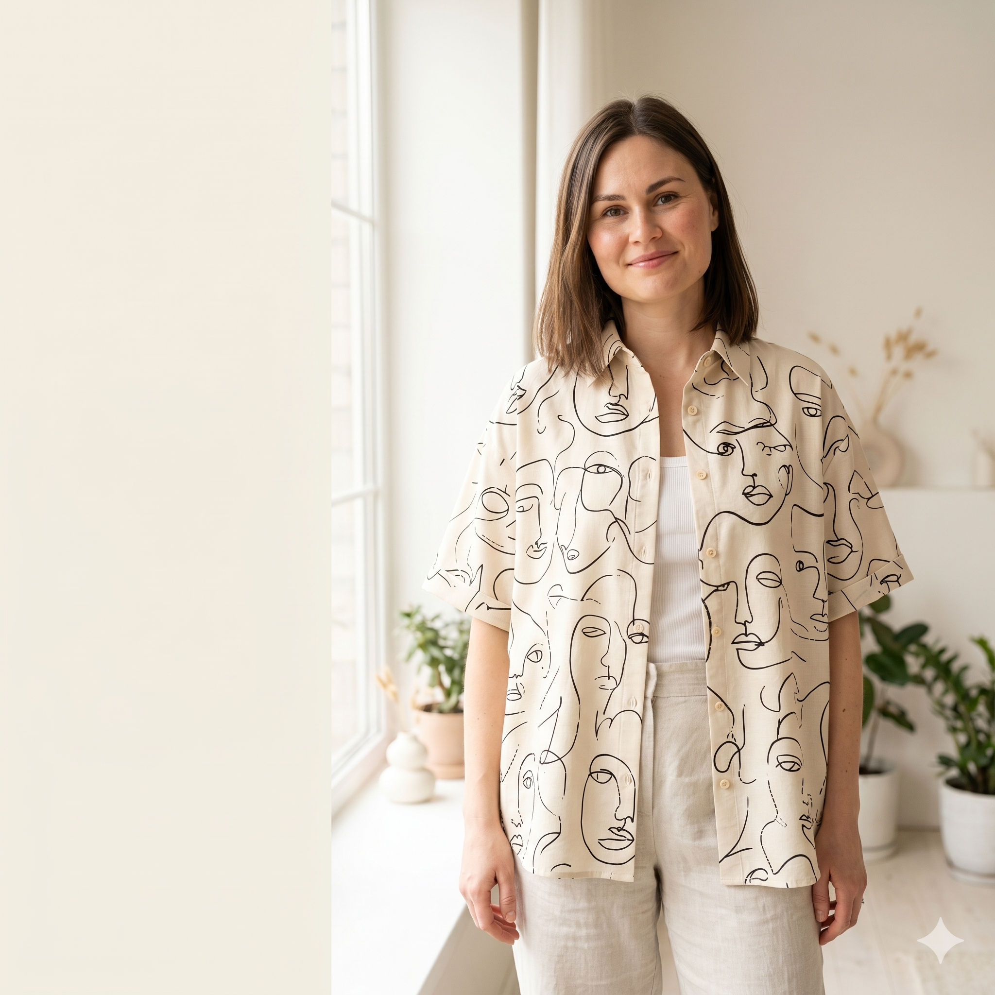 Women's Summer Shirt Sewing Pattern: PDF Short Sleeve Button Down - Oversized Aesthetic Blouse
