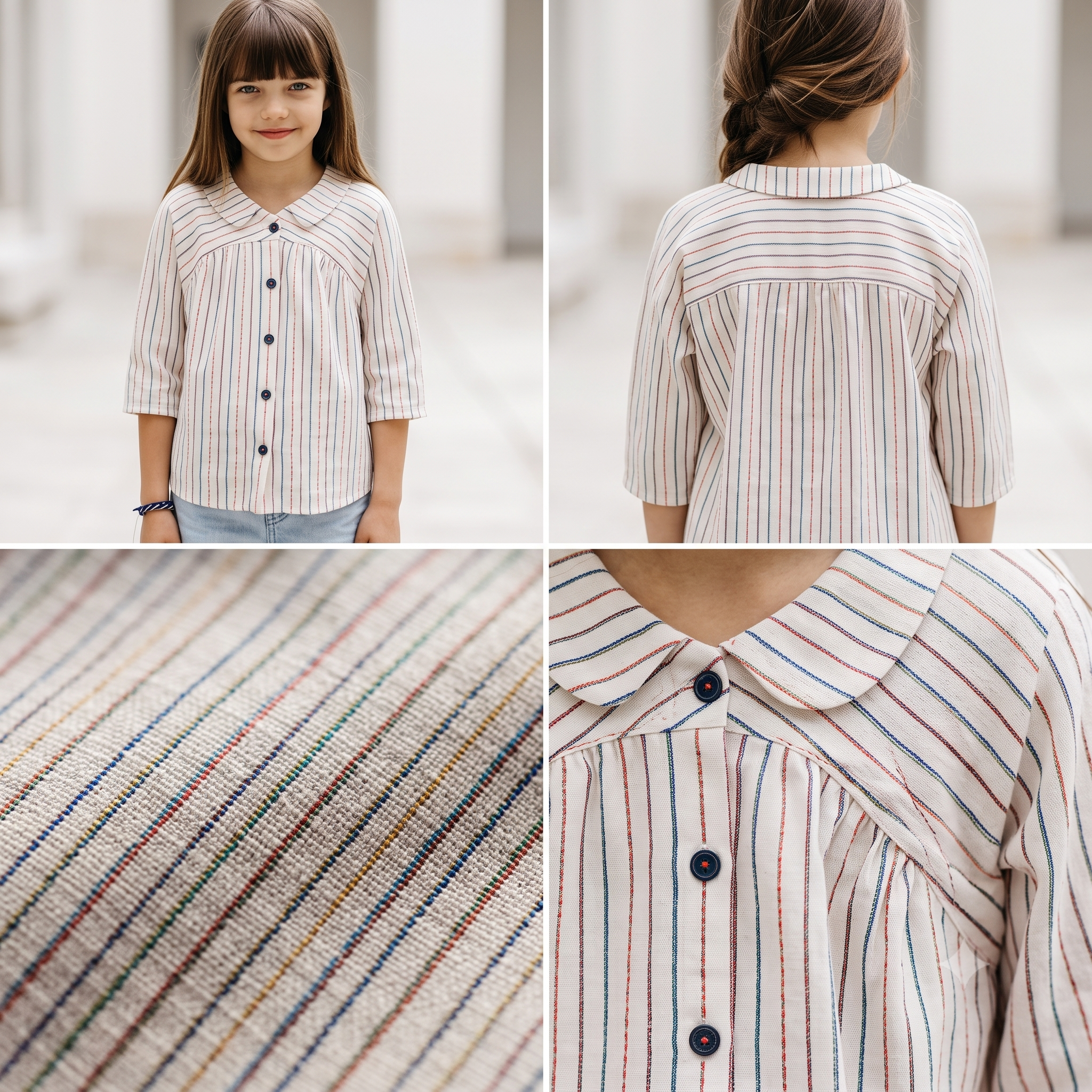 PETITE CATHERINETTE Kids Blouse Sewing Pattern PDF, Girls Blouse & Dress, Yoke Detail, 3/4 or Short Sleeve, Button Front, Ages 4–14 Years