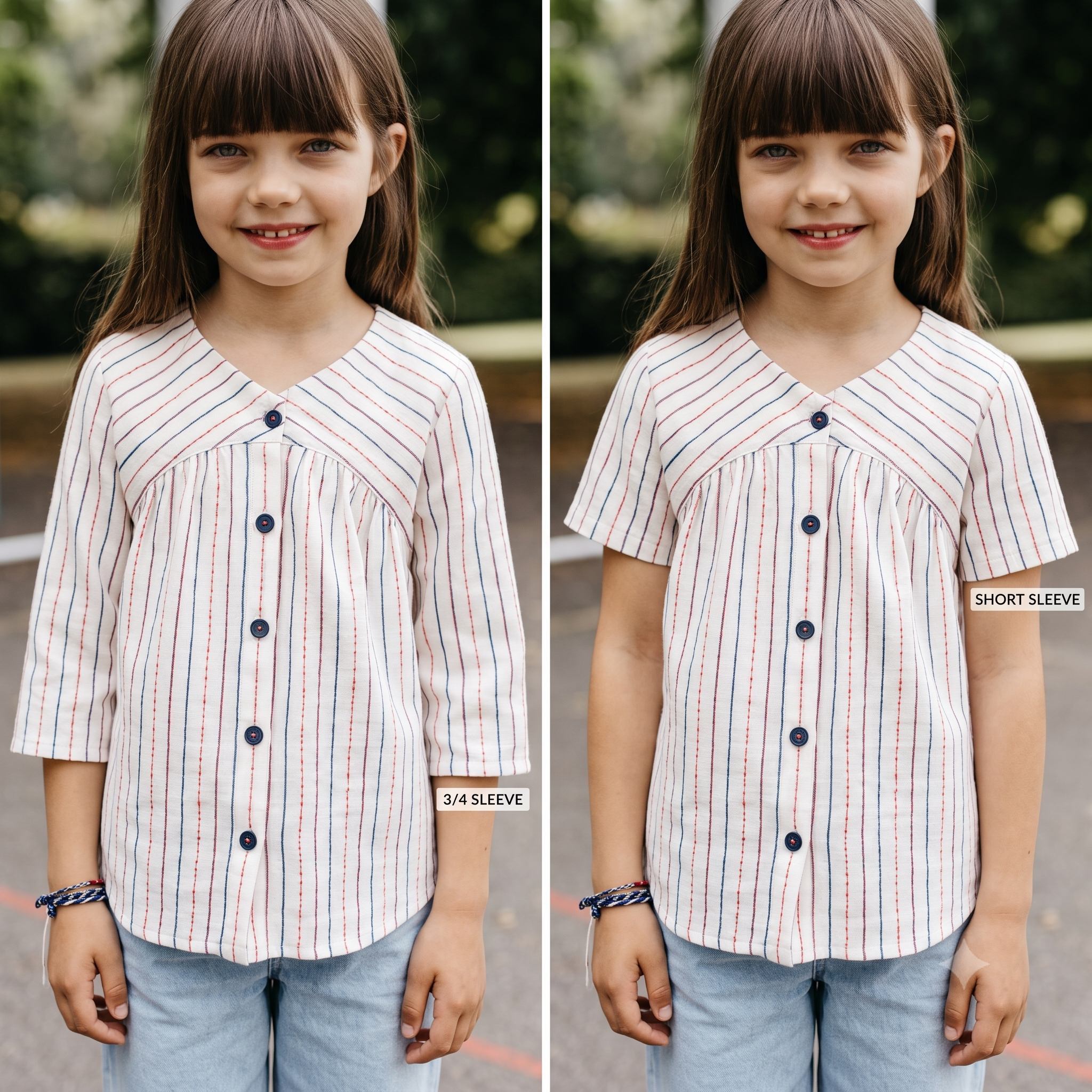 PETITE CATHERINETTE Kids Blouse Sewing Pattern PDF, Girls Blouse & Dress, Yoke Detail, 3/4 or Short Sleeve, Button Front, Ages 4–14 Years