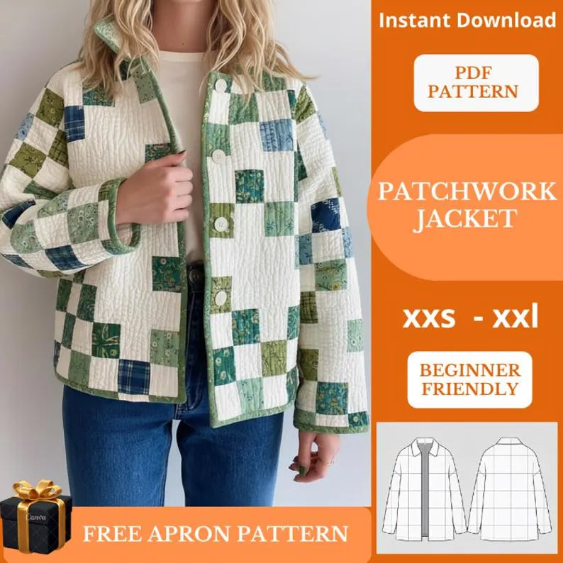 Patchwork Jacket Sewing Pattern PDF – Quilted Floral Coat Pattern – Cottagecore – Easy Beginner Friendly Tutorial