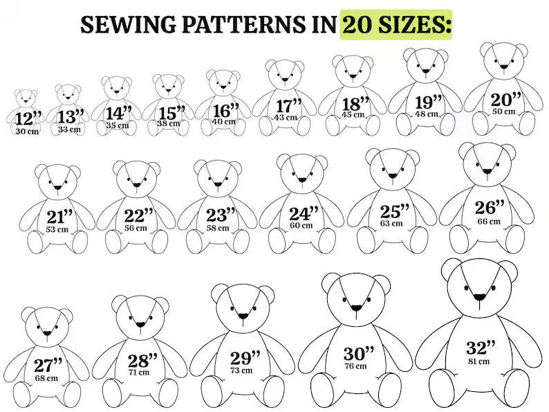 Teddy Bear Sewing Tutorial | Plush Animal Pattern | 20 Sizes PDF