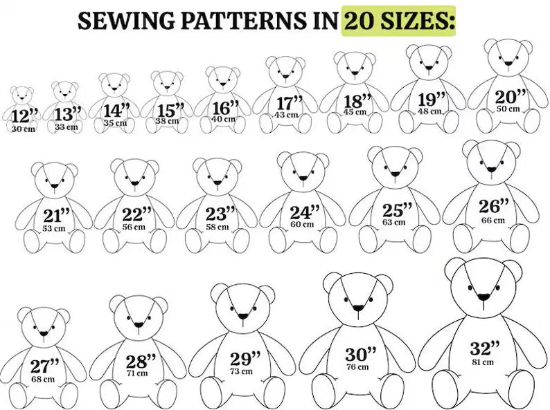 Teddy Bear Sewing Tutorial | Plush Animal Pattern | 20 Sizes PDF