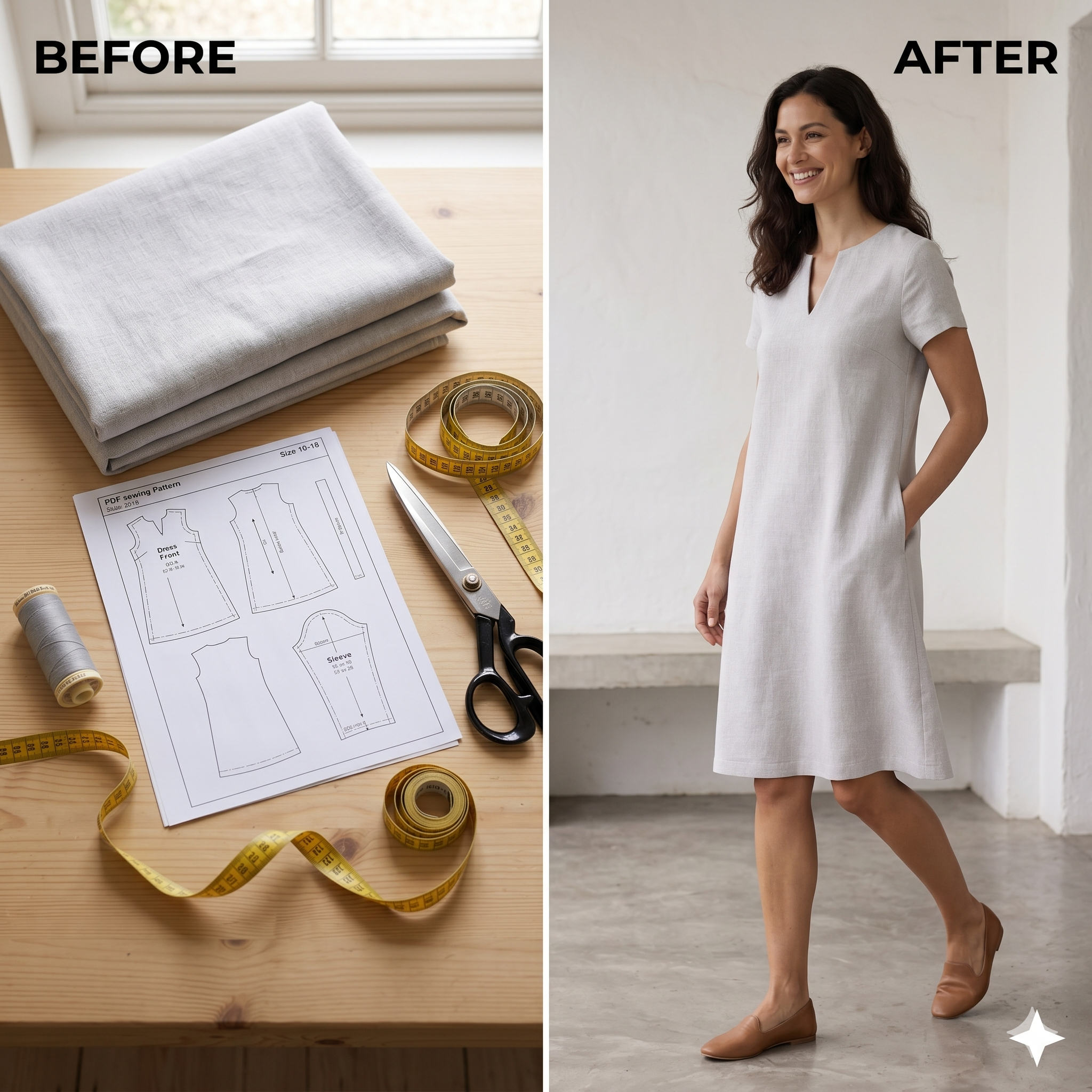 Pocketed Linen Dress Pattern, Women Dress Patterns, Fall Dresses, Summer Sewing Size:US2-30 (A0-A4-USLETTER)