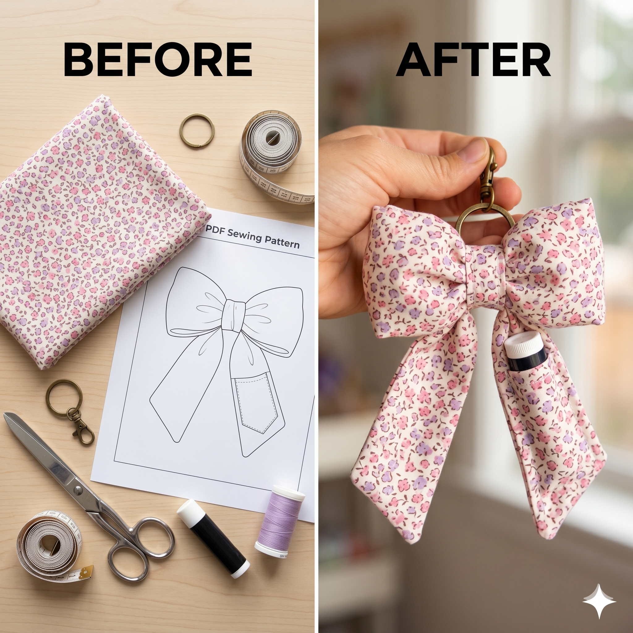 Puffy Bow, Chapstick Holder Keychain- PATTERN ONLY