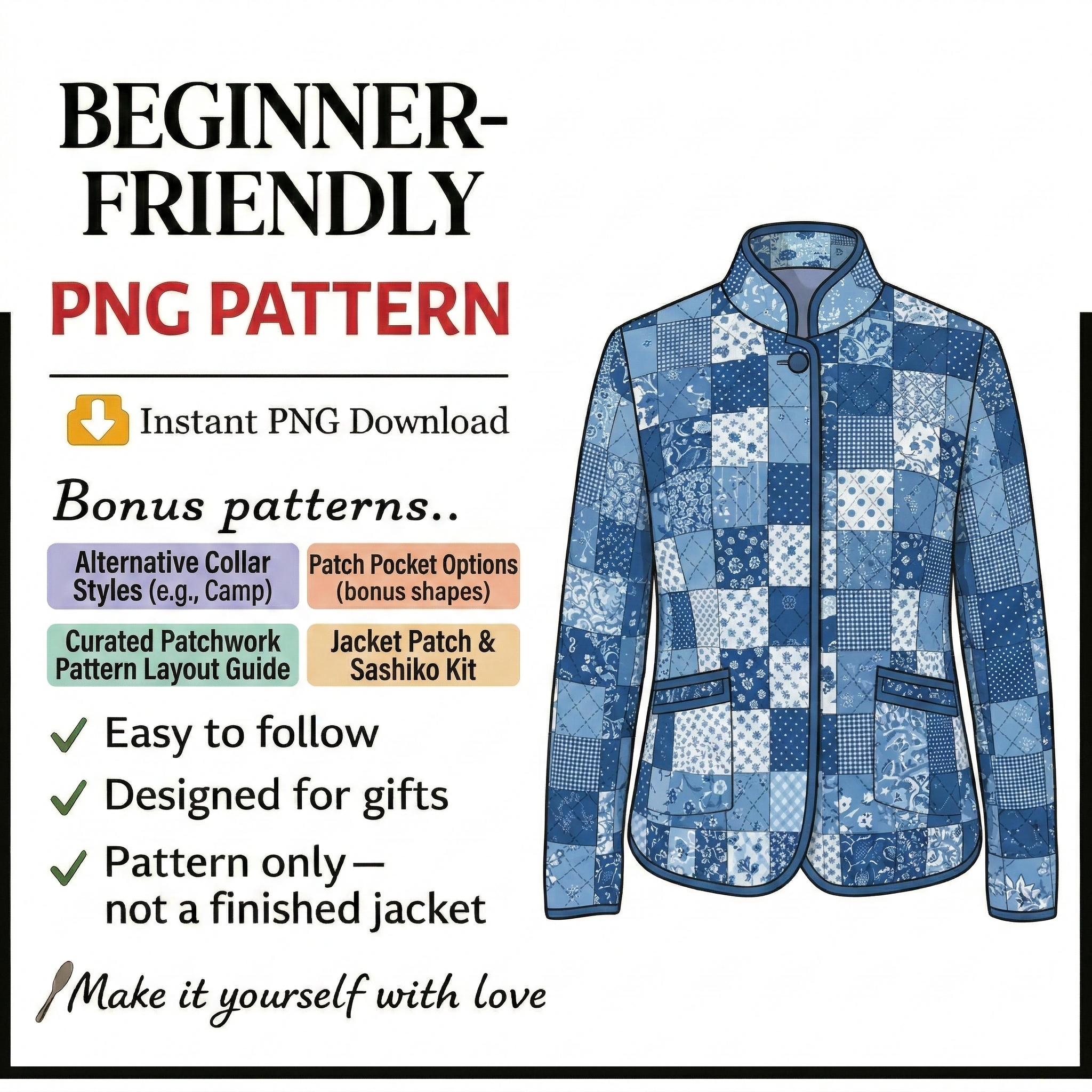 Quilted Jacket Sewing Pattern | Beginner Friendly, Sizes XXS-4XL (Instant Download)