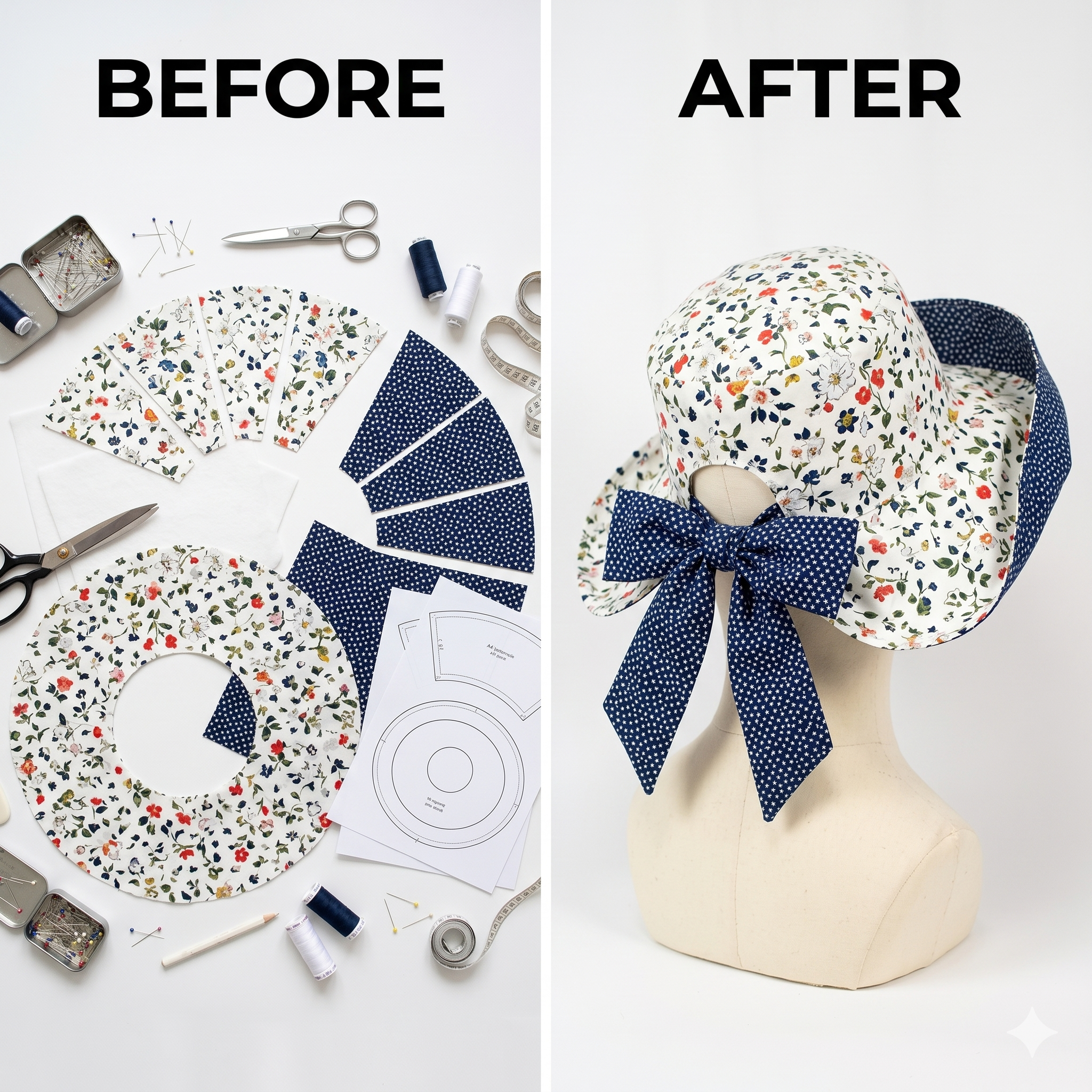 PDF -Reversible Back Bow Sunhat Sewing Pattern : Digital Download (NO Written Instructions)