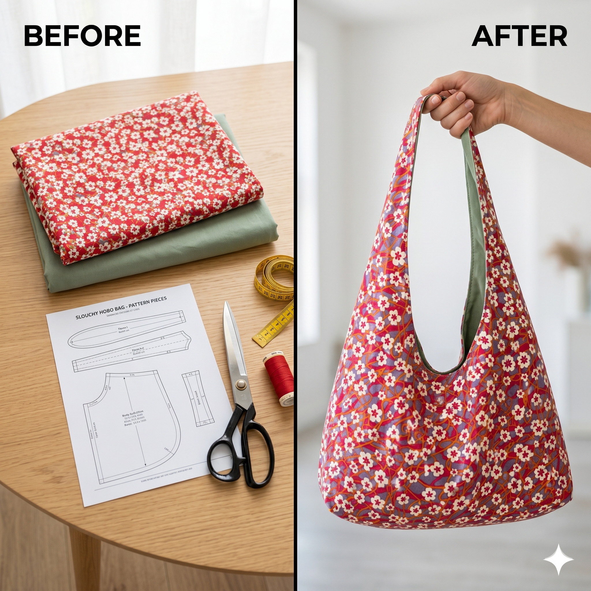 Reversible Hobo Bag Sewing Pattern, Beginner Friendly Tote Bag PDF, Video Tutorial