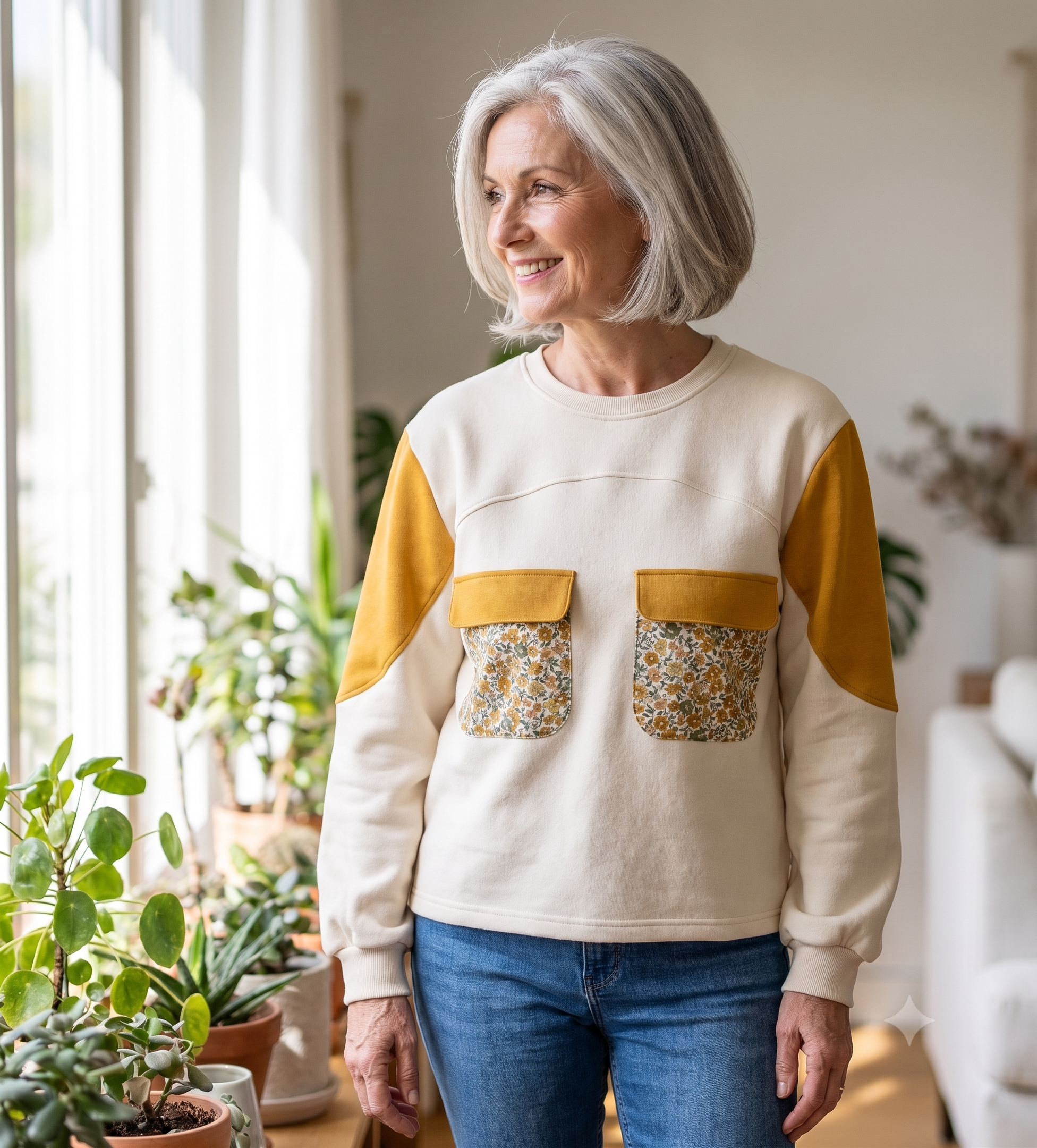 SIMONE Sweatshirt Sewing Pattern PDF, Color Block Sweatshirt, Contrast Yoke & Pockets, Split Hem, Upcycling, Sizes 34–52