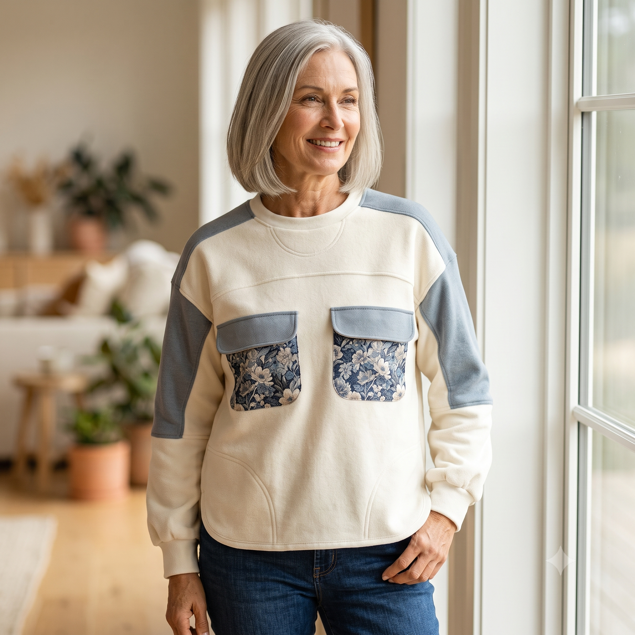 SIMONE Sweatshirt Sewing Pattern PDF, Color Block Sweatshirt, Contrast Yoke & Pockets, Split Hem, Upcycling, Sizes 34–52