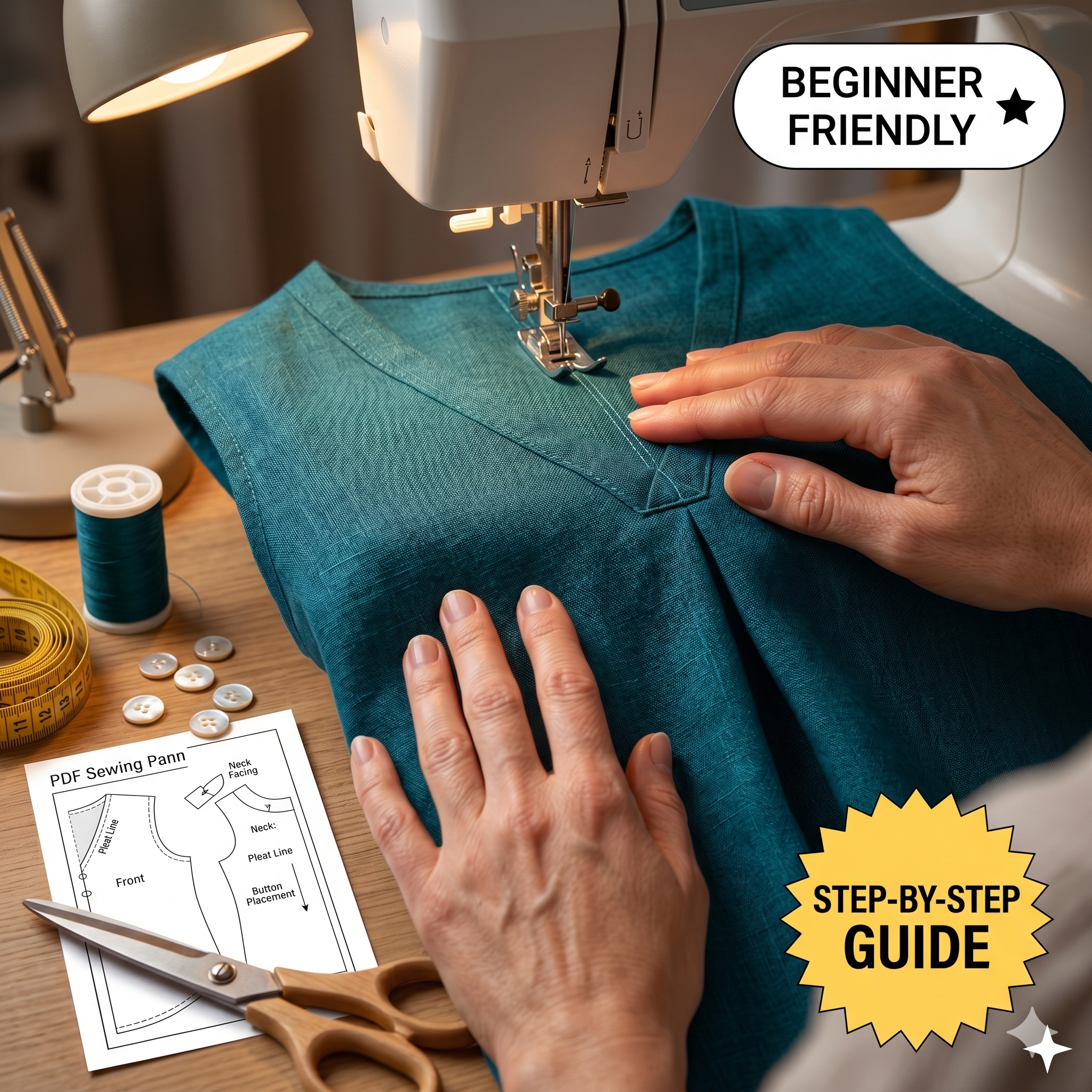 Linen Blouse Sewing PDF Pattern, Women V Neck Top Pdf, Easy Sleeveless Loose Fit Summer Shirt, Sizes XS-3XL, Beginner Friendly DIY Tutorial