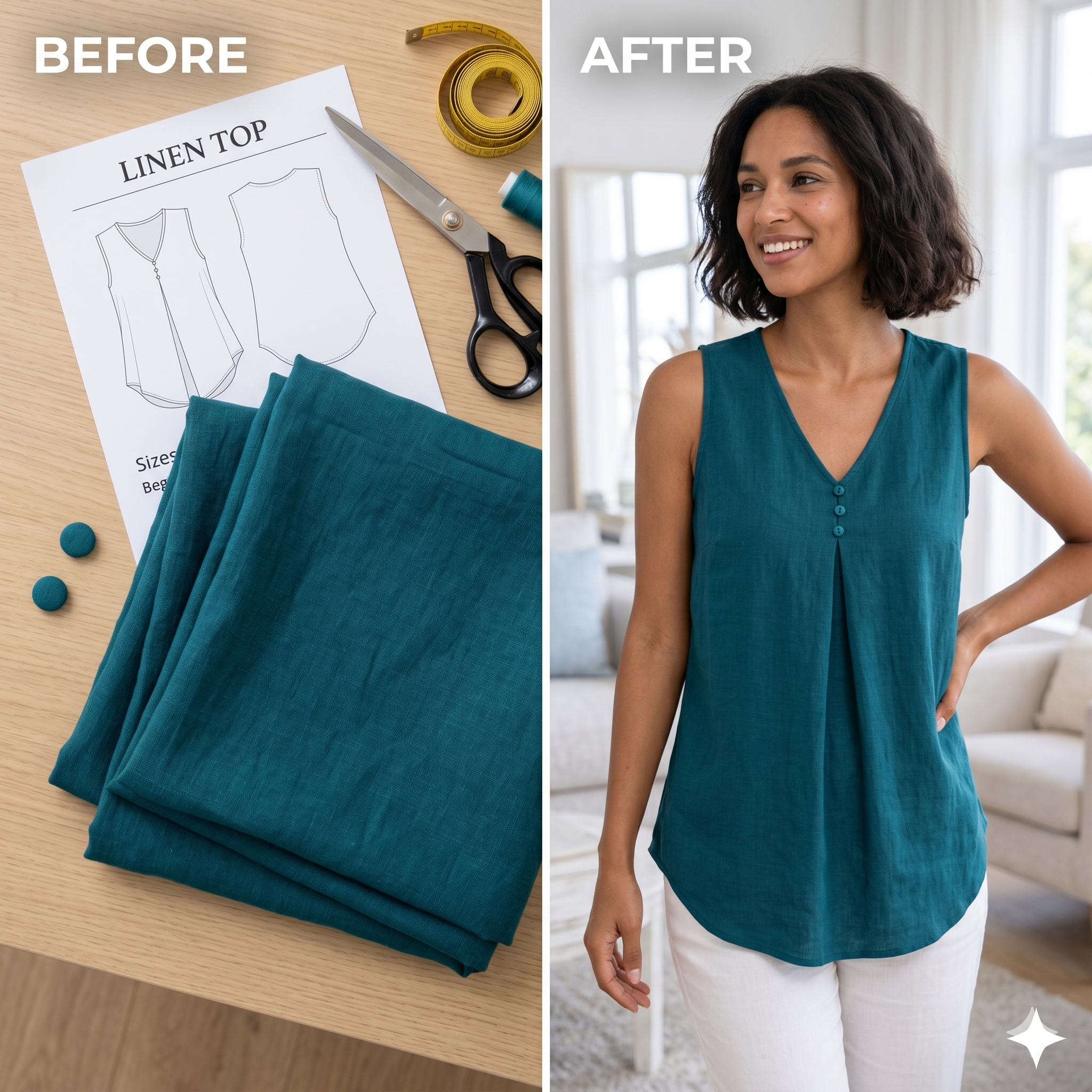Linen Blouse Sewing PDF Pattern, Women V Neck Top Pdf, Easy Sleeveless Loose Fit Summer Shirt, Sizes XS-3XL, Beginner Friendly DIY Tutorial