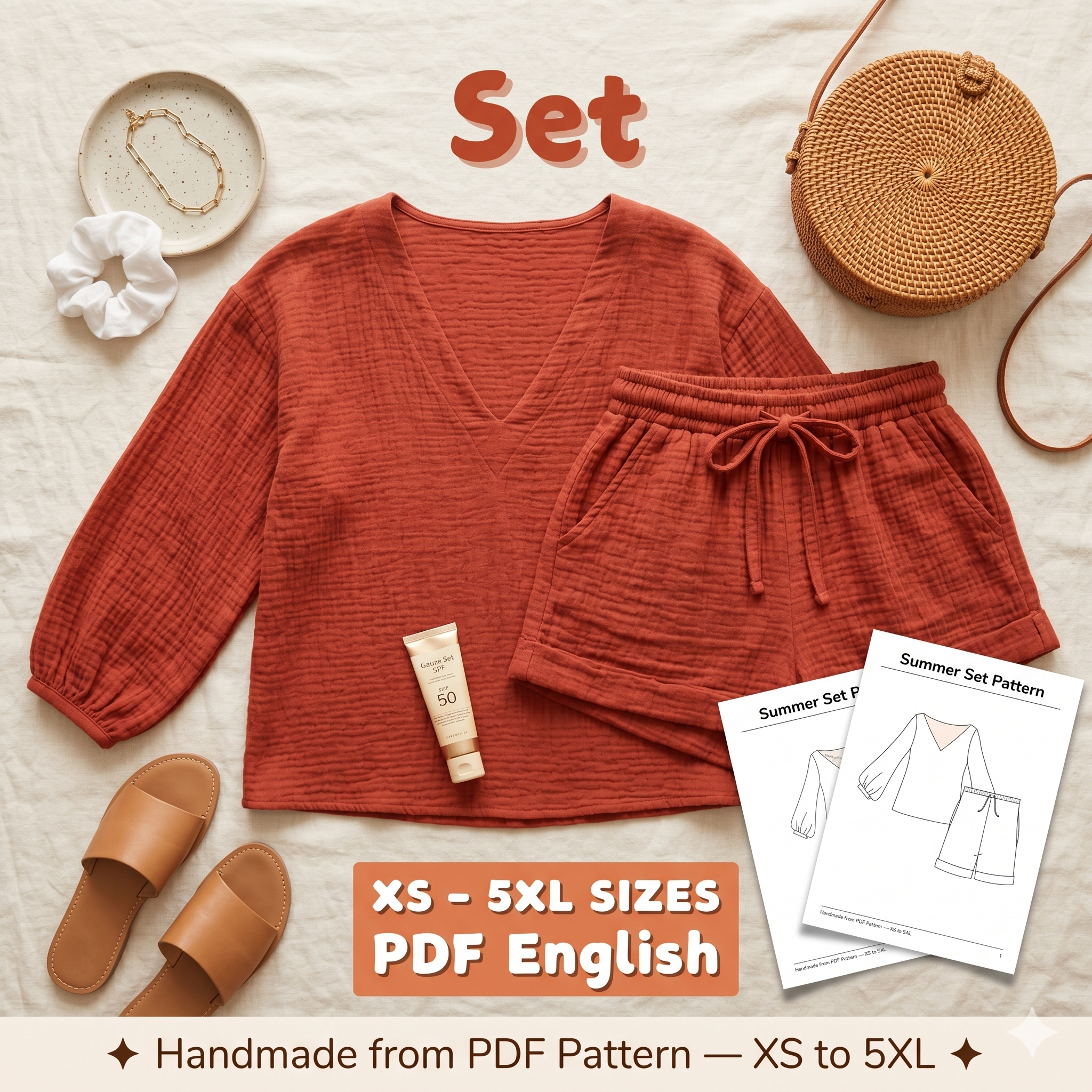 Summer Set Sewing Pattern Loose Women Plus Size Loungewear Set DIY Outfit Beginner Friendly