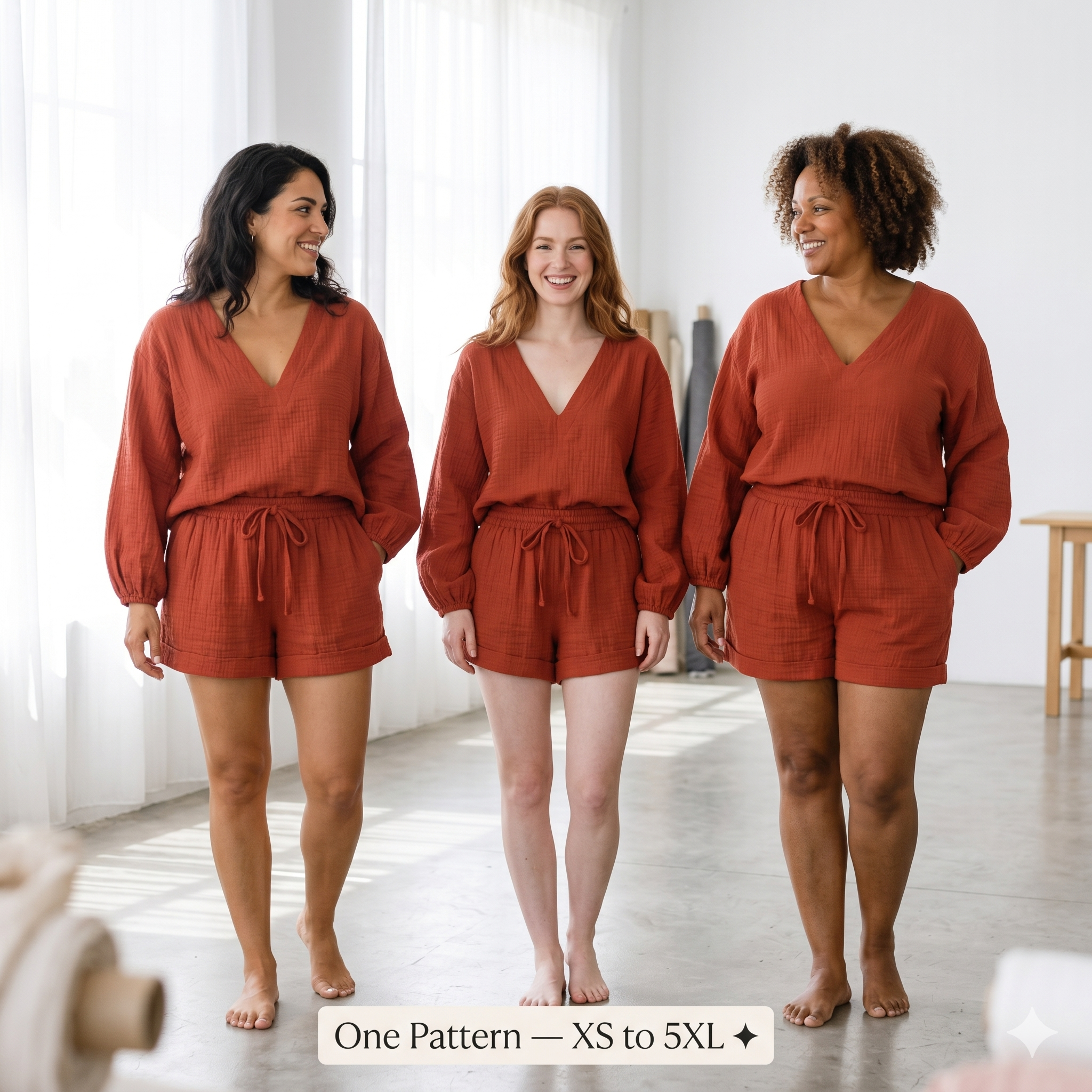 Summer Set Sewing Pattern Loose Women Plus Size Loungewear Set DIY Outfit Beginner Friendly