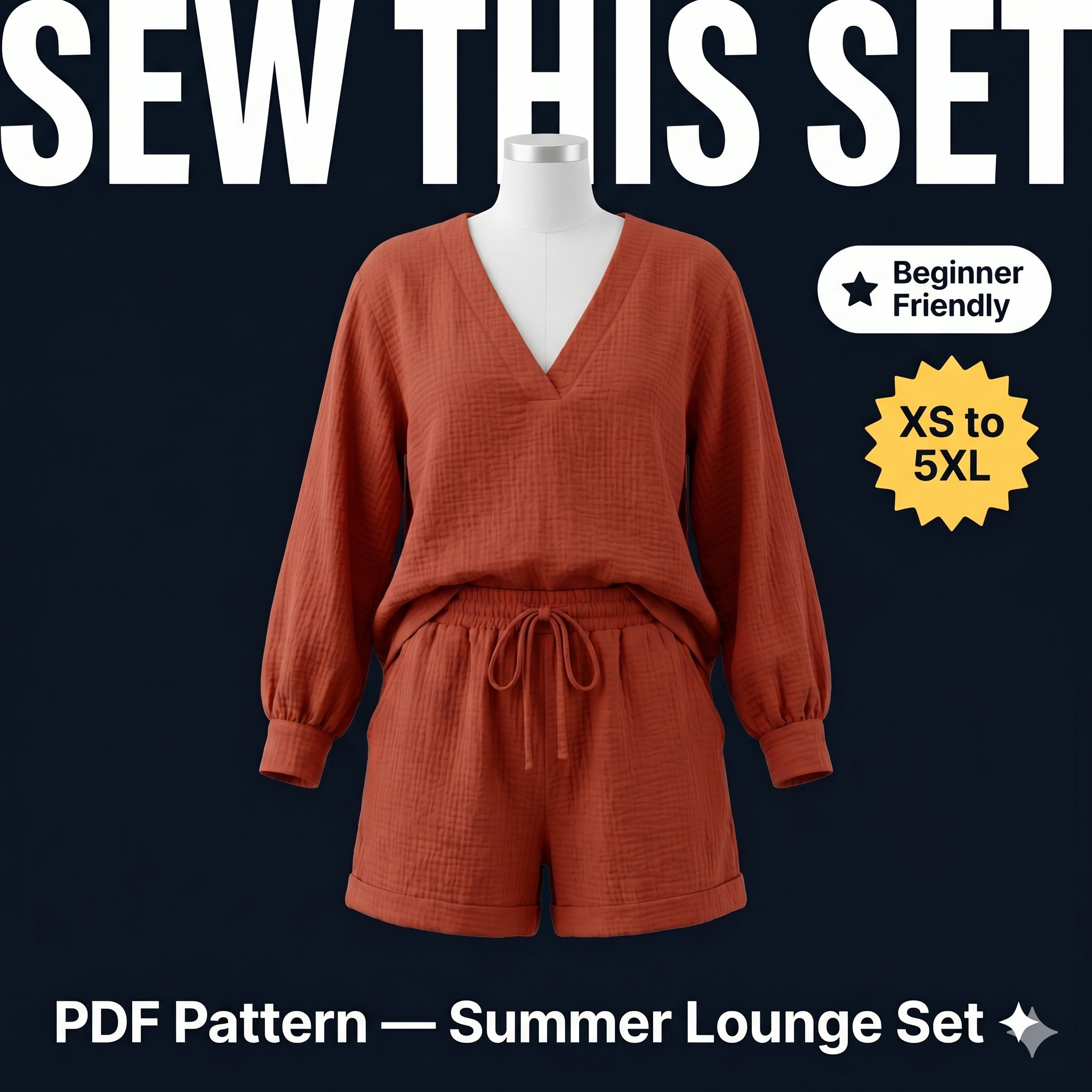 Summer Set Sewing Pattern Loose Women Plus Size Loungewear Set DIY Outfit Beginner Friendly