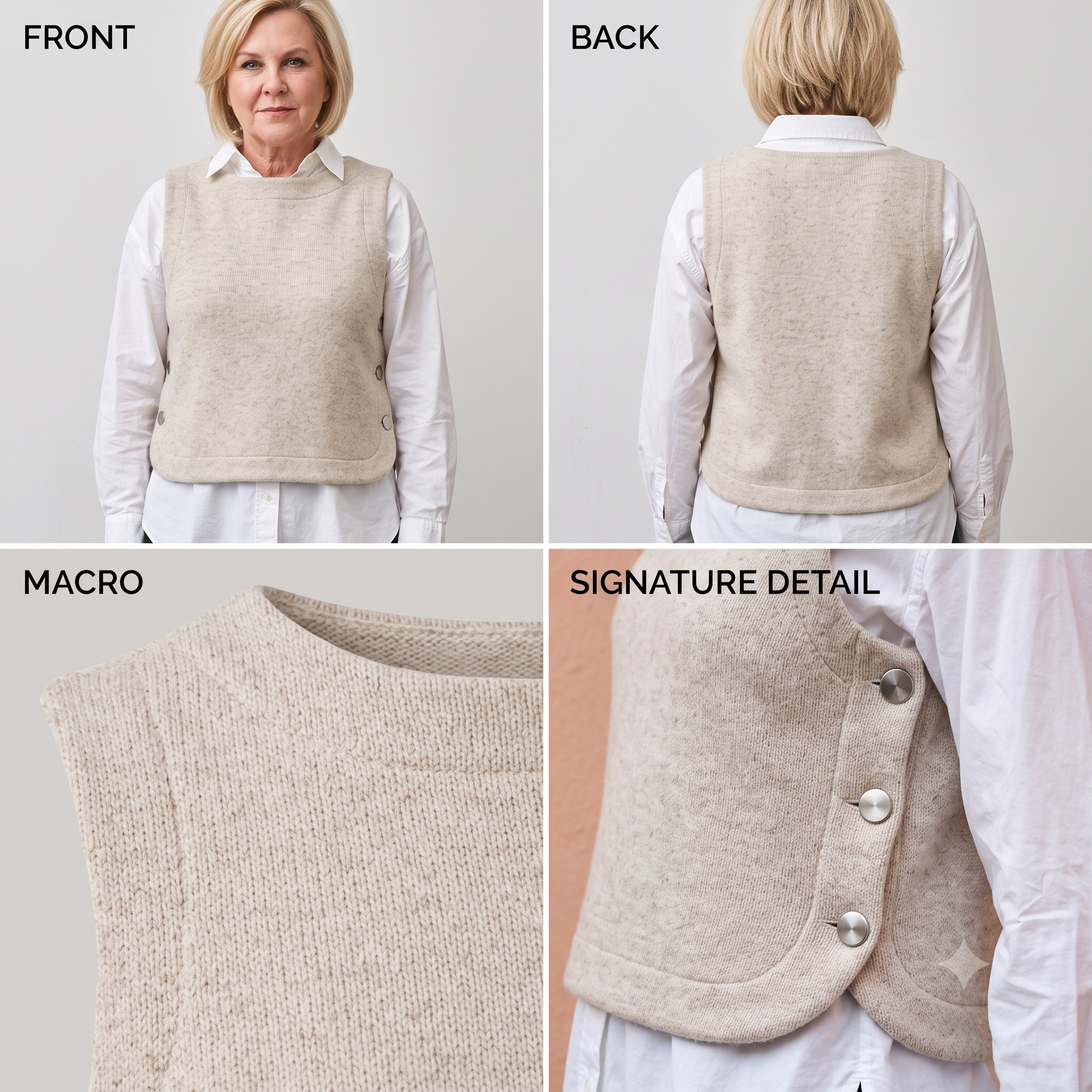 Téva Slipover Sewing Pattern – PDF Layering Vest Pattern – Sizes 34 to 52 EU – Sleeveless Knit Top with Side Buttons – Beginner Knit Project – Instant Download
