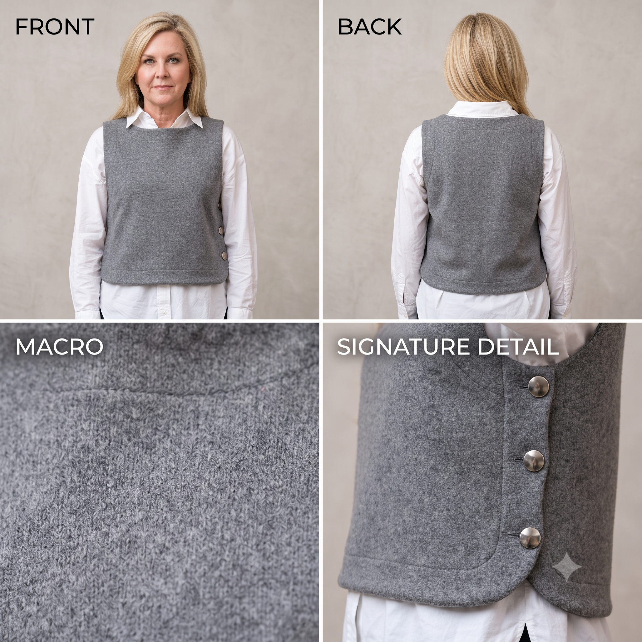 Téva Slipover Sewing Pattern – PDF Layering Vest Pattern – Sizes 34 to 52 EU – Sleeveless Knit Top with Side Buttons – Beginner Knit Project – Instant Download
