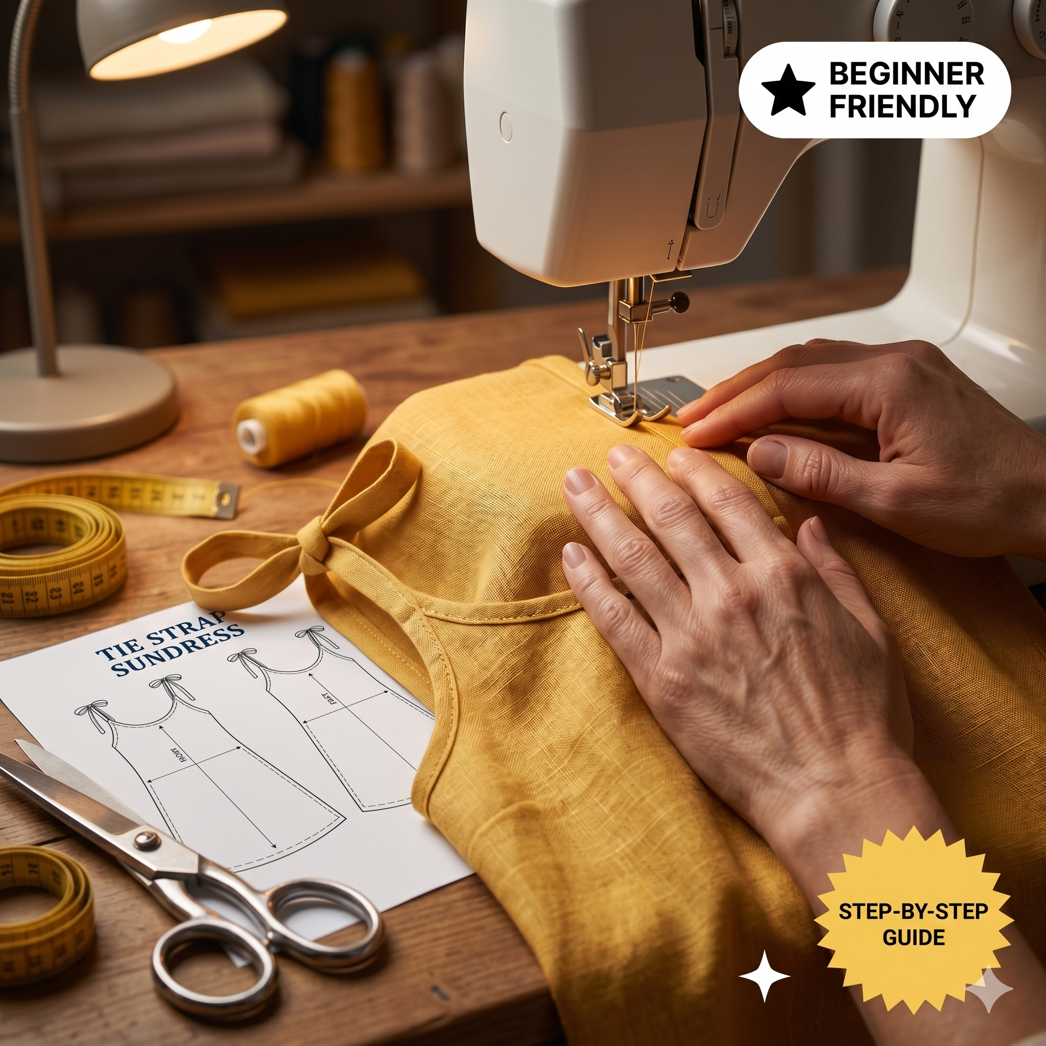 Tie Strap Sundress Sewing Pattern, Beginner A-Line Dress (PDF Download)
