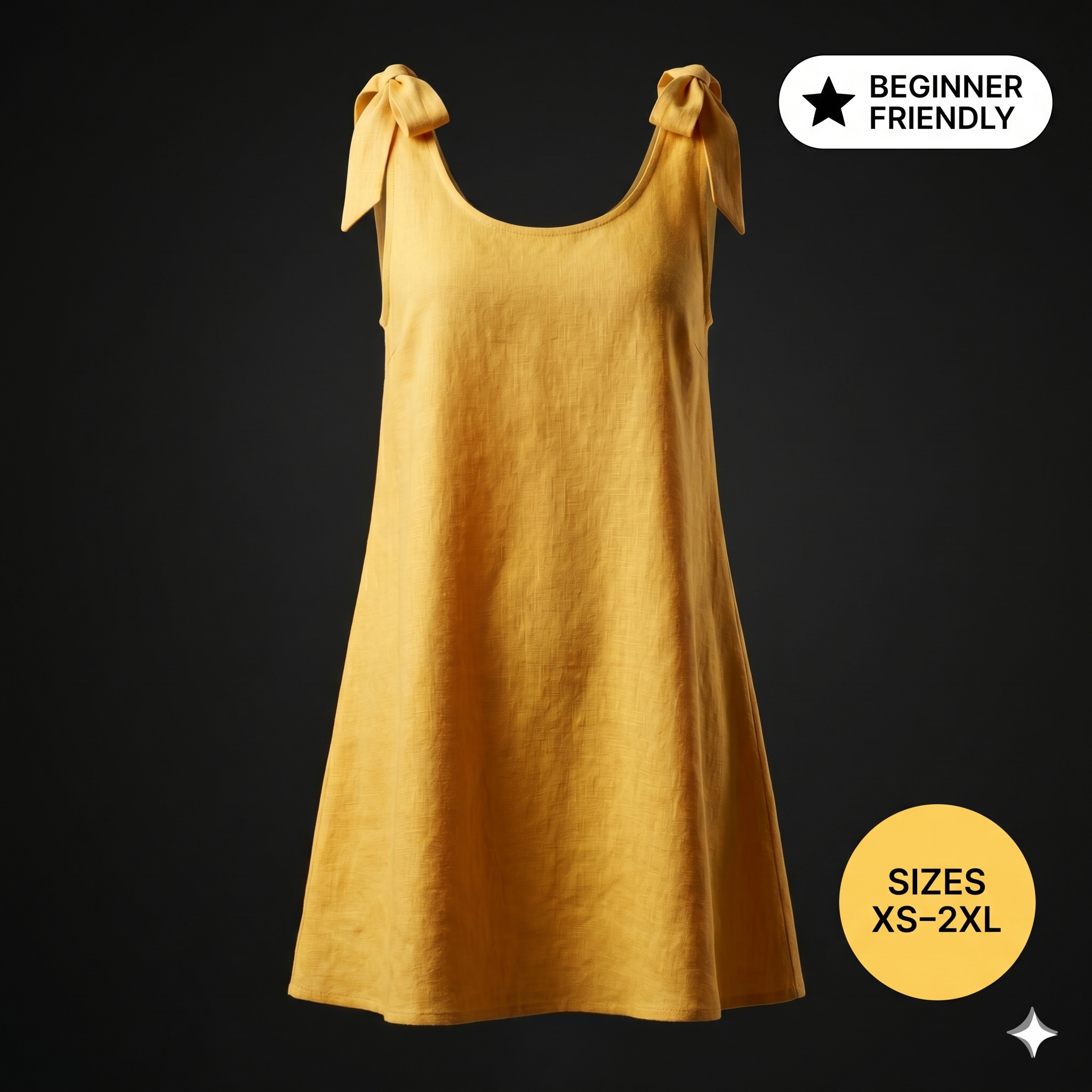 Tie Strap Sundress Sewing Pattern, Beginner A-Line Dress (PDF Download)