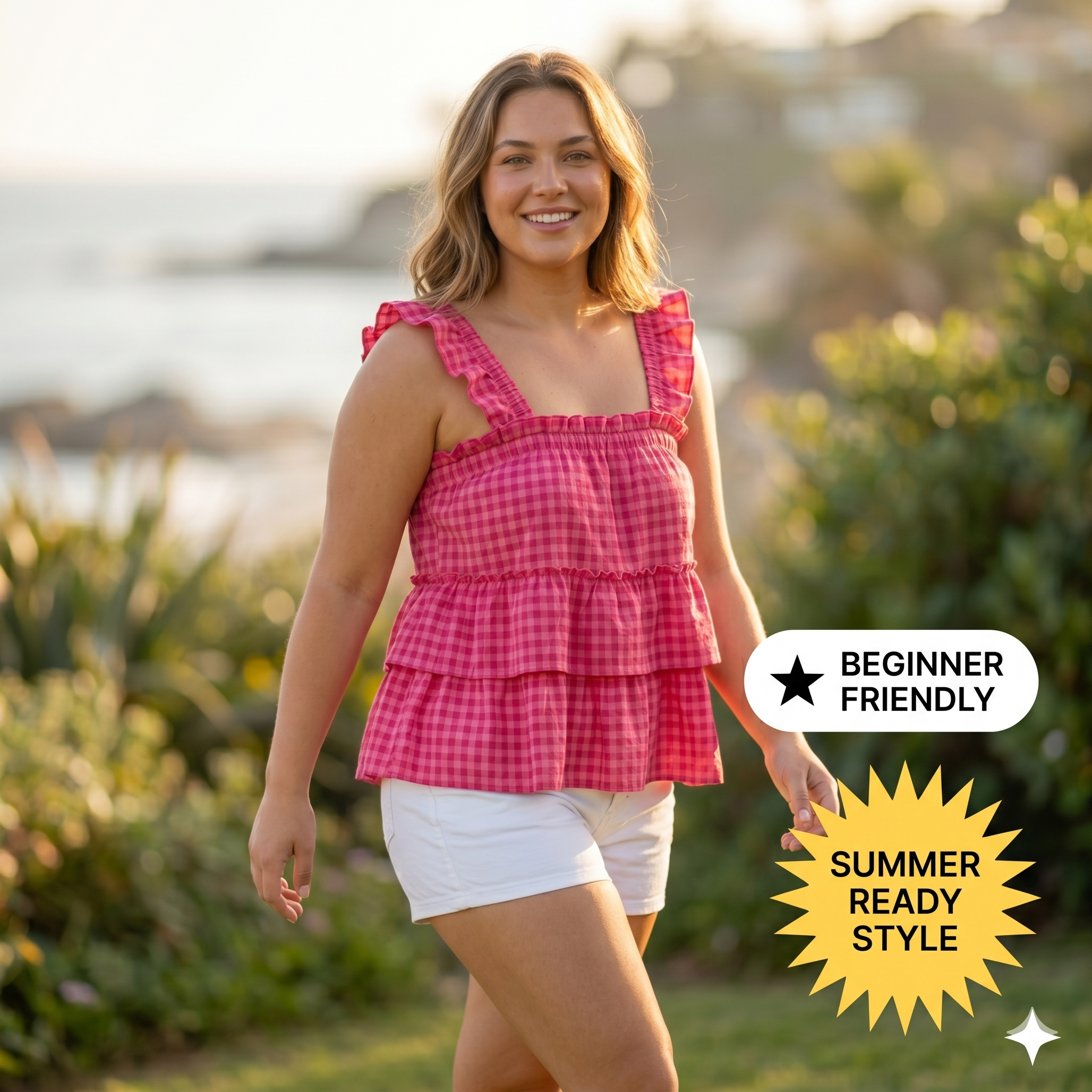 ✨ Gingham Ruffle Tiered Cami Top – Instant Download PDF Sewing Pattern