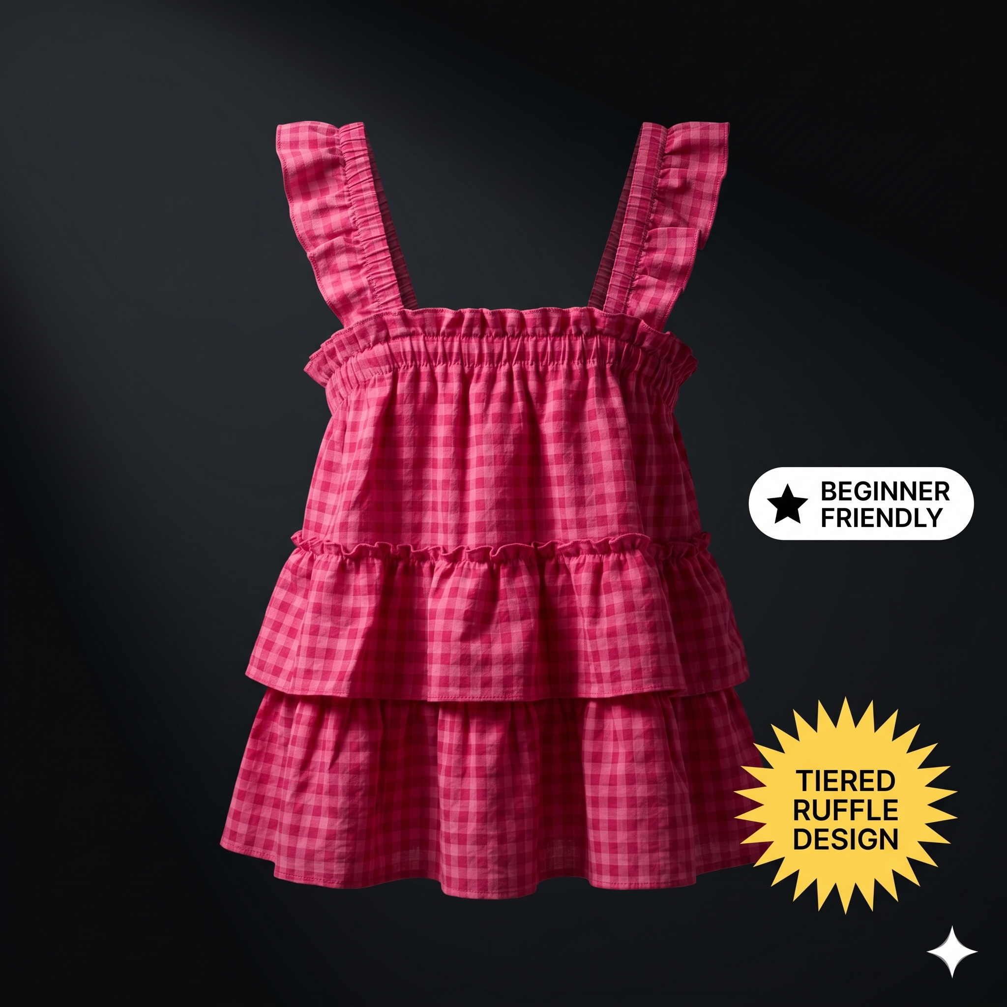 ✨ Gingham Ruffle Tiered Cami Top – Instant Download PDF Sewing Pattern