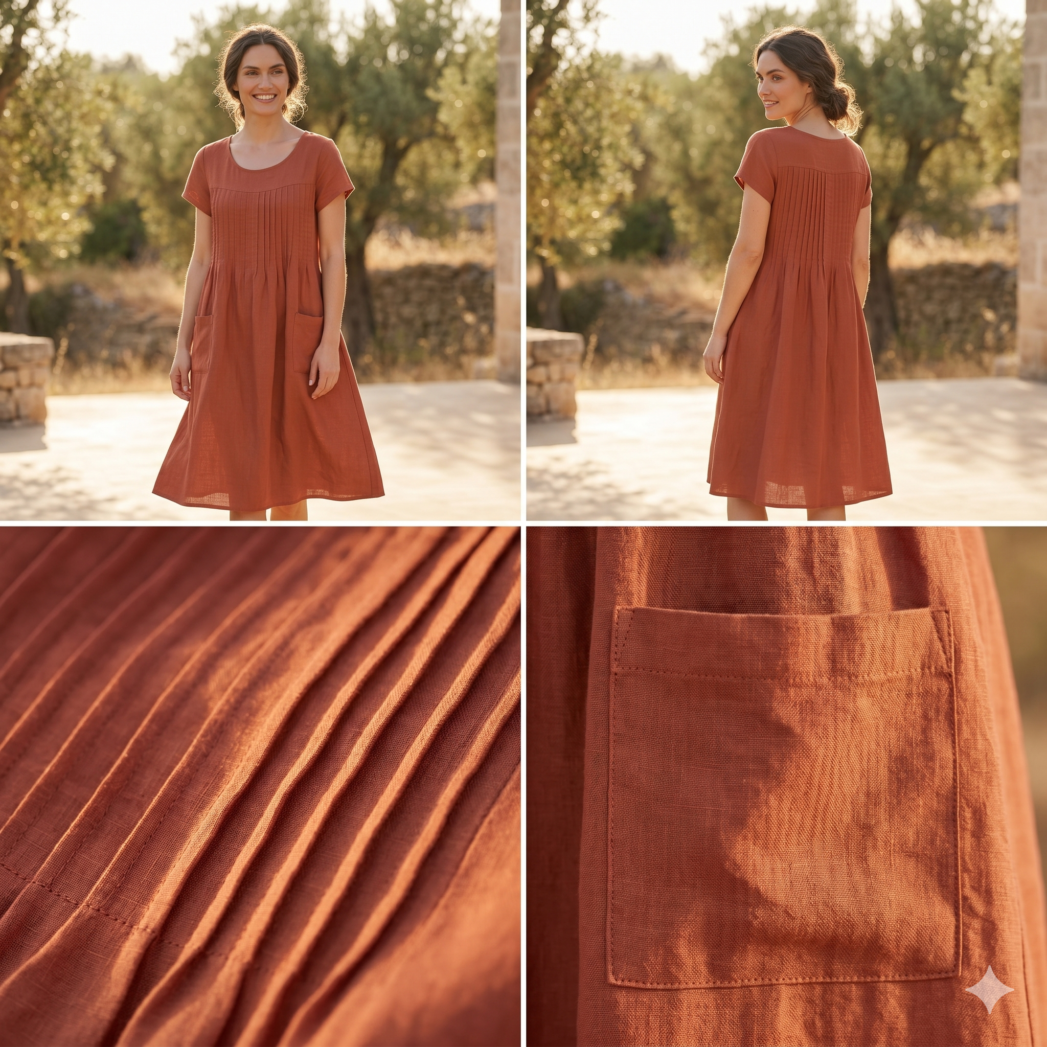 Linen Dress Sewing Pattern PDF | Raised Tucks A-Line Midi Dress