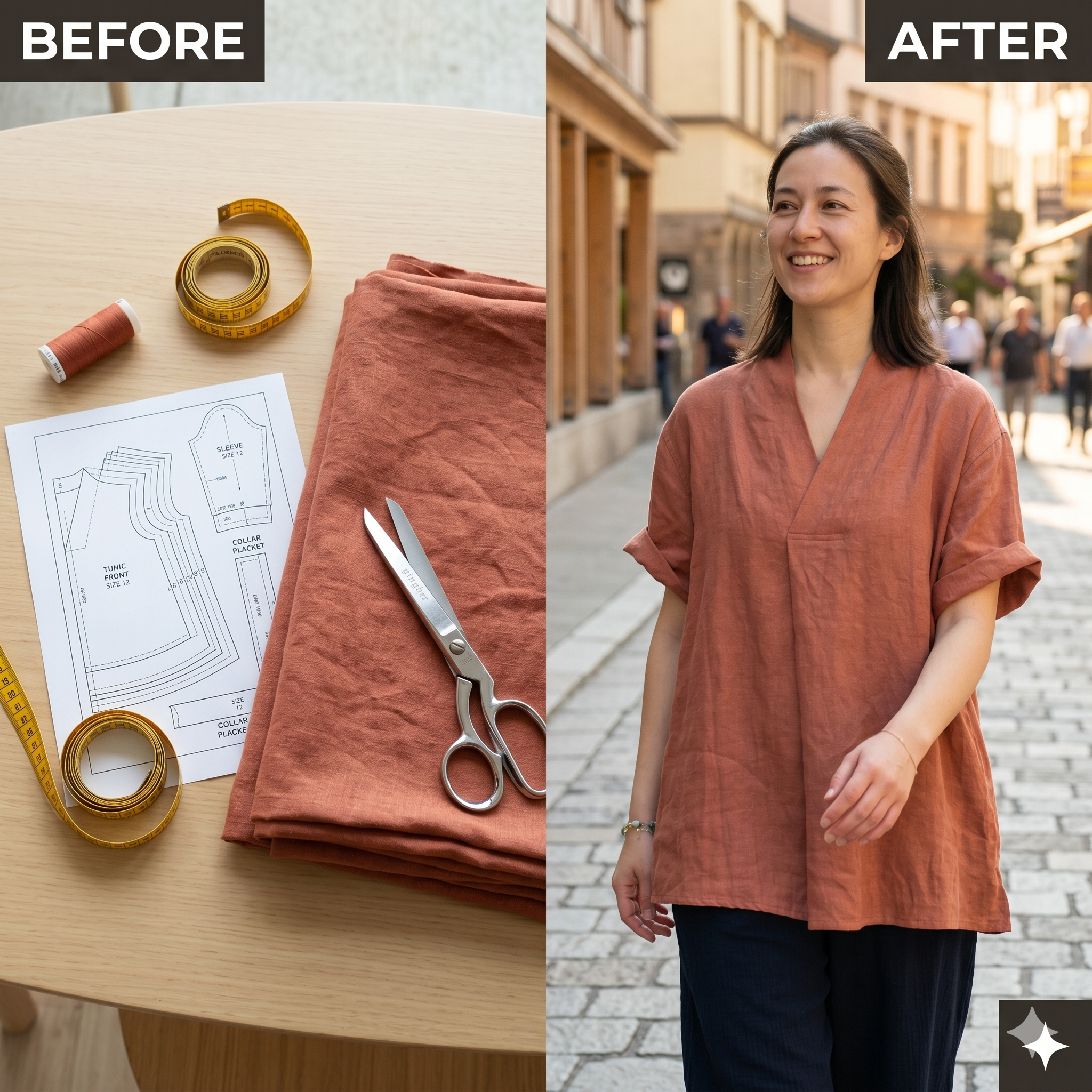 ✨ V-Neck Linen Tunic Top – Instant Download PDF Sewing Pattern