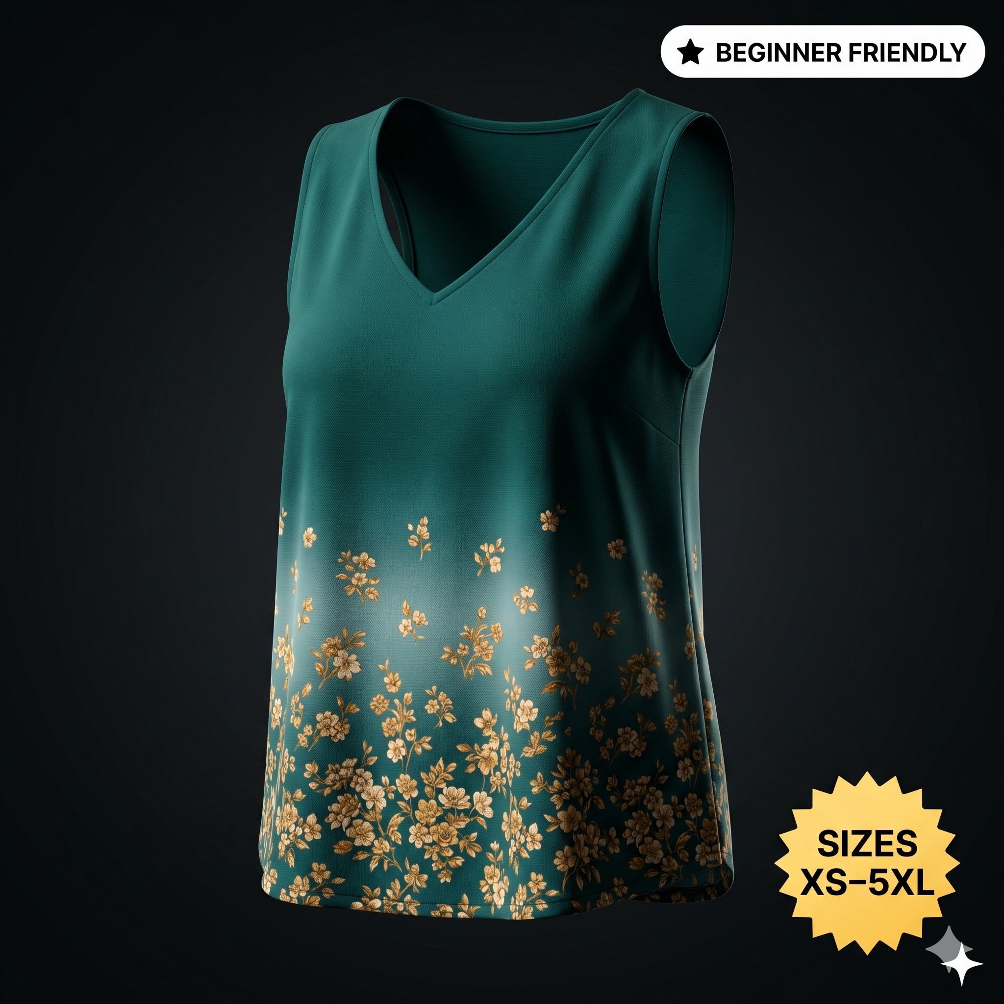 V-Neck Top Sewing Pattern – Relaxed Fit PDF, Sleeveless Summer Blouse, XS-3XL