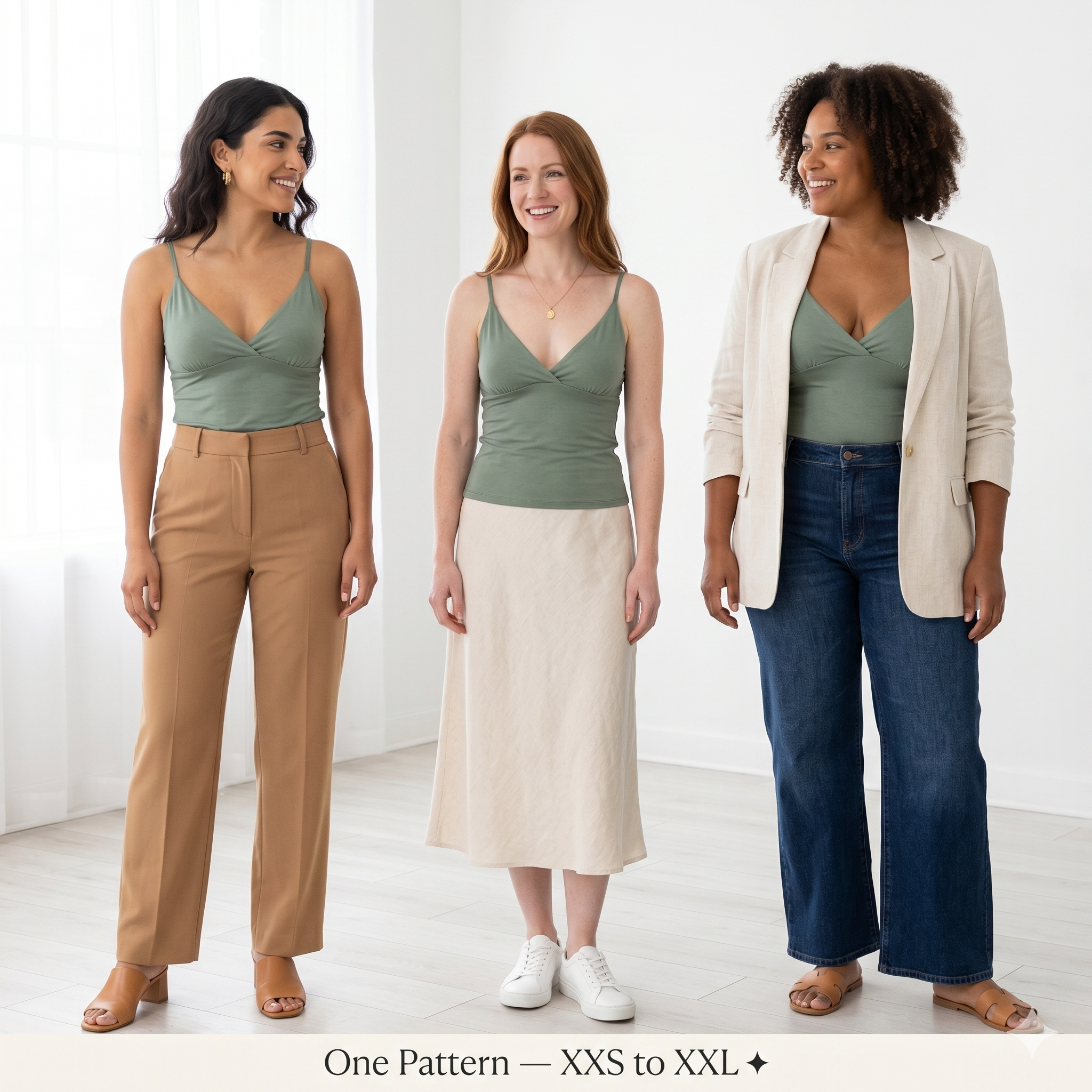 V Neck Cami Top PDF Sewing Pattern | Fitted Spaghetti Strap Tank Top Jersey Beginner Friendly Women XXS-XXL Instant Download