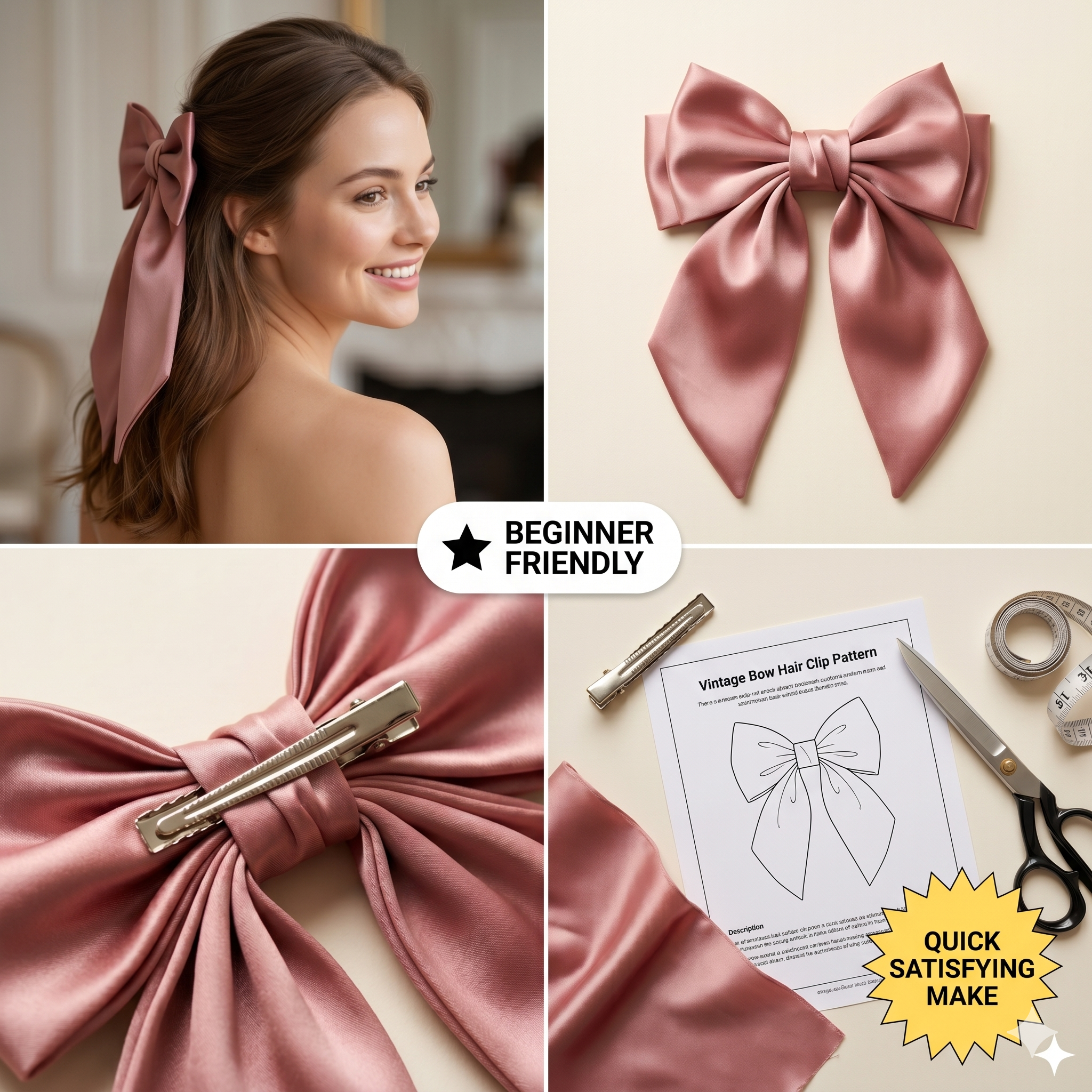 Pattern - Vintage Bow Hair Clip Sewing PDF Pattern | Sewing digital Pattern | Hair clip sewing pdf pattern