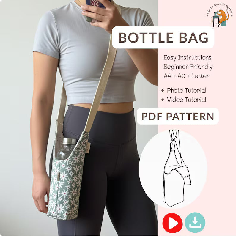 Water Bottle Bag Pattern, Wine Bag Tutorial PDF