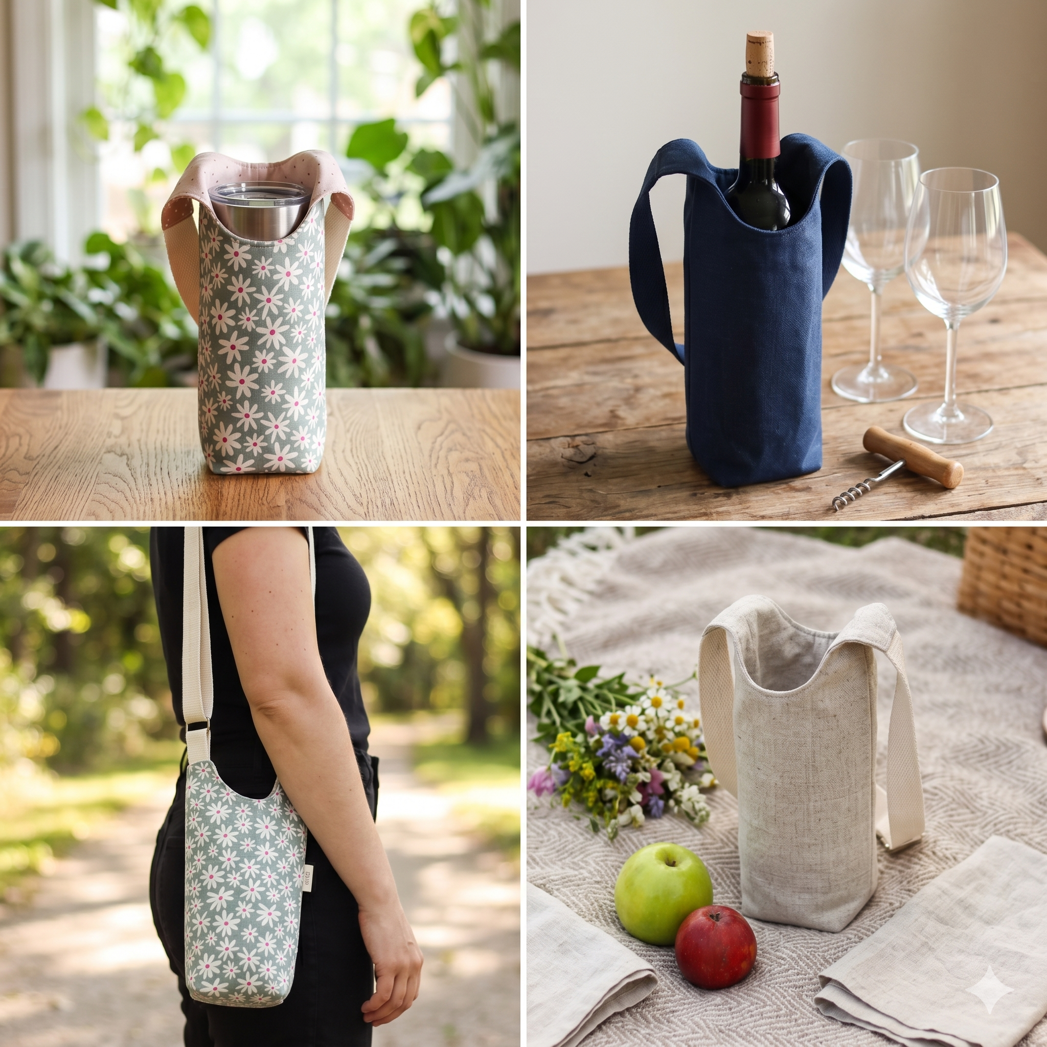 Water Bottle Bag Pattern, Wine Bag Tutorial PDF