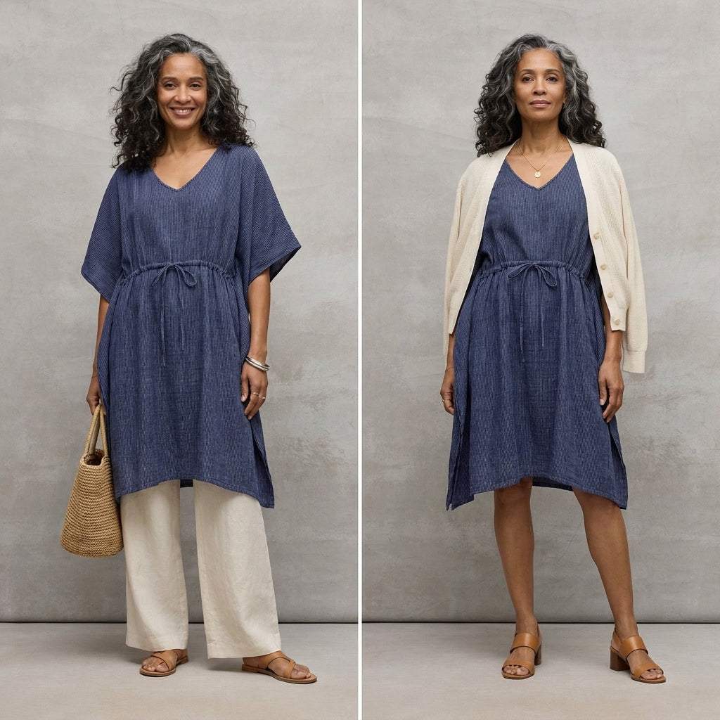 ✨ Striped Organic Cotton Gauze V-Neck Kaftan – Instant Download PDF Sewing Pattern