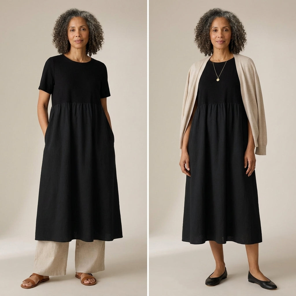 Two-Fabric Gathered Midi Dress – Instant Download PDF Sewing Pattern