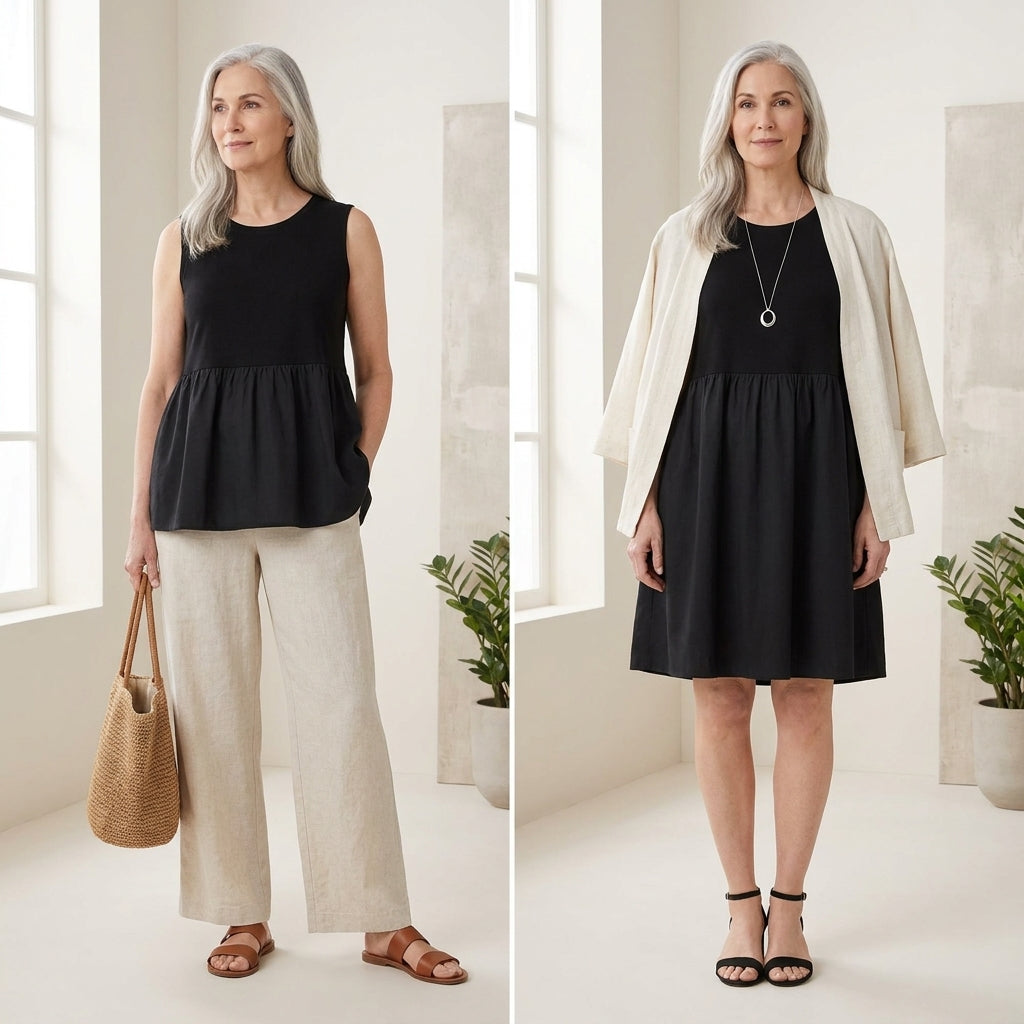 Two-Fabric Gathered Peplum Top – Instant Download PDF Sewing Pattern
