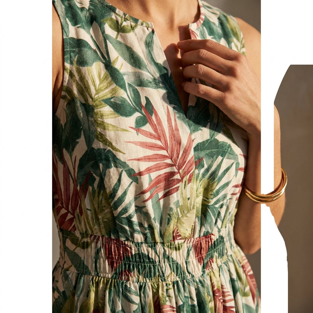 ✨ Tropical Print Smocked Waist Midi Dress – Instant Download PDF Sewing Pattern