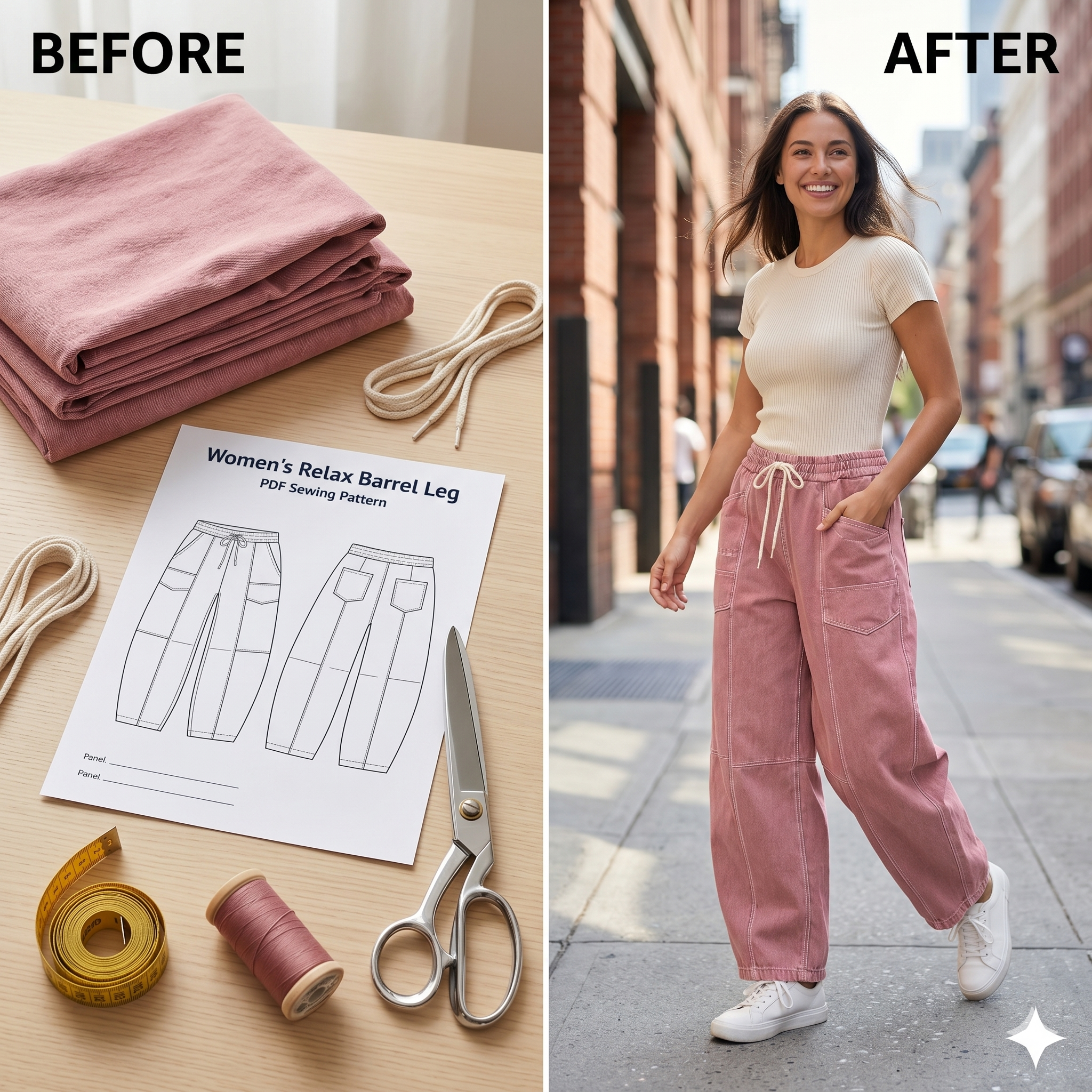 Women's Barrel Leg Pants Sewing Pattern – Utility Cargo Style (Sizes 0-20) (PDF Pattern)
