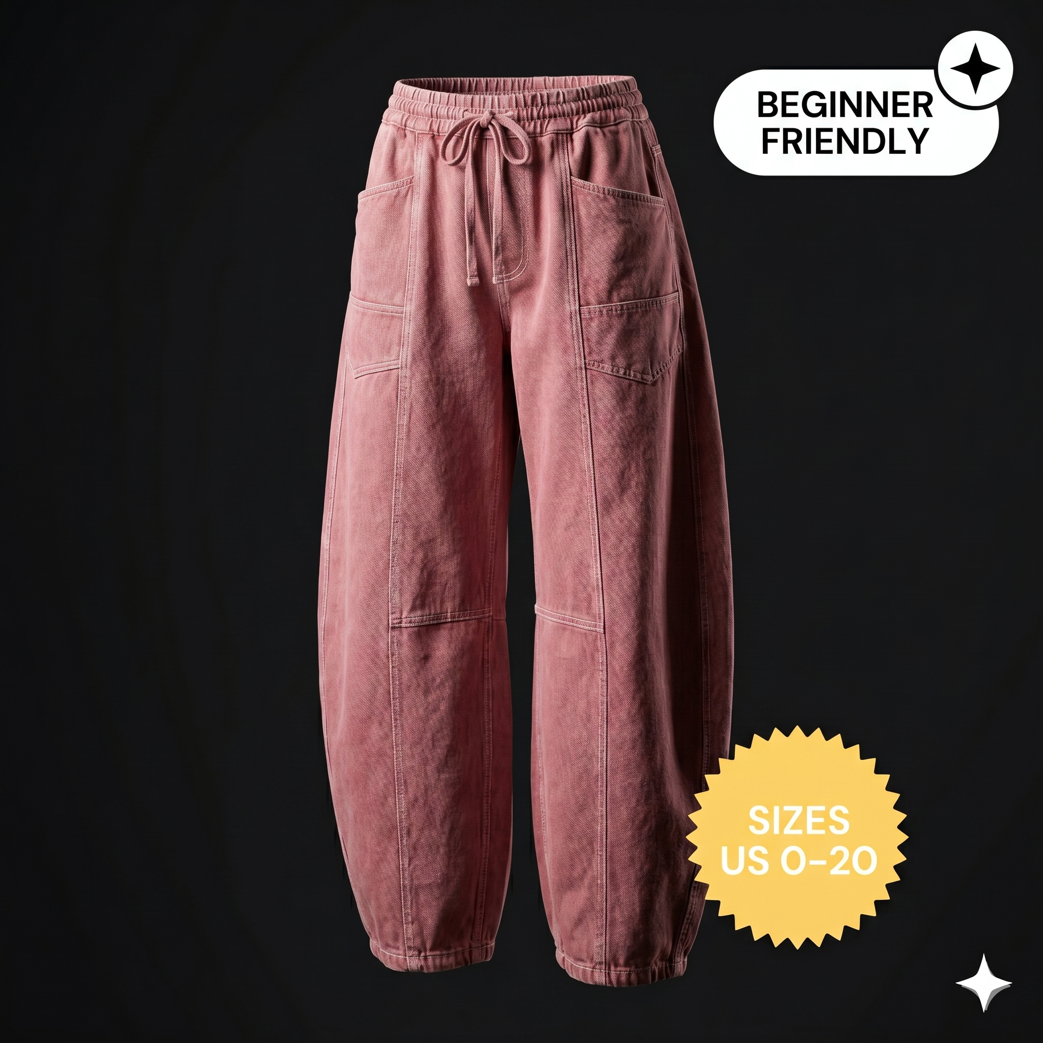 Women's Barrel Leg Pants Sewing Pattern – Utility Cargo Style (Sizes 0-20) (PDF Pattern)