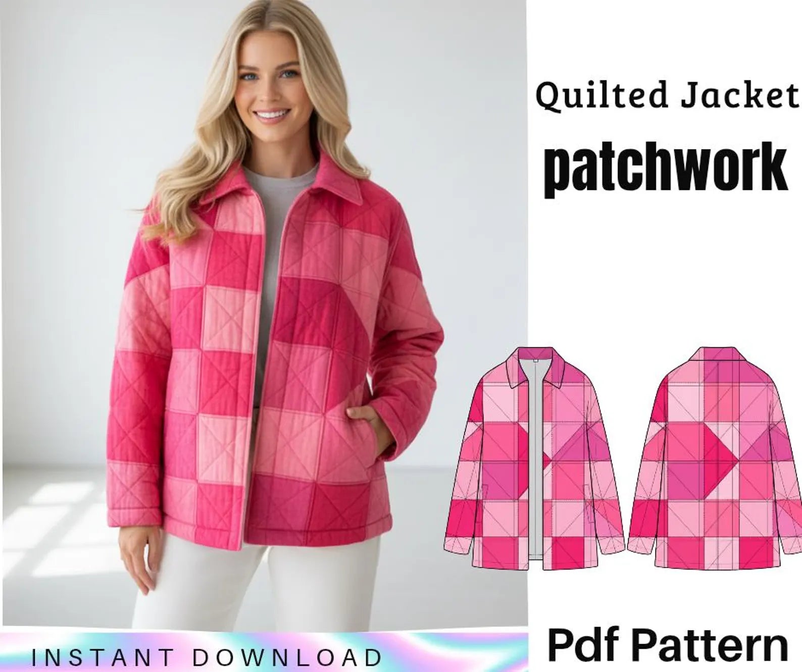 Quilted Patchwork Jacket PDF Sewing Pattern – Women’s Coat Pattern – Instant Download
