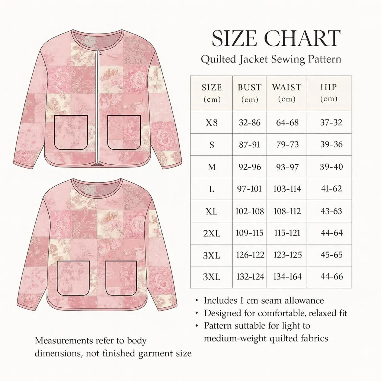 Quilted Patchwork Jacket PDF Sewing Pattern – Women’s Coat Pattern – Instant Download
