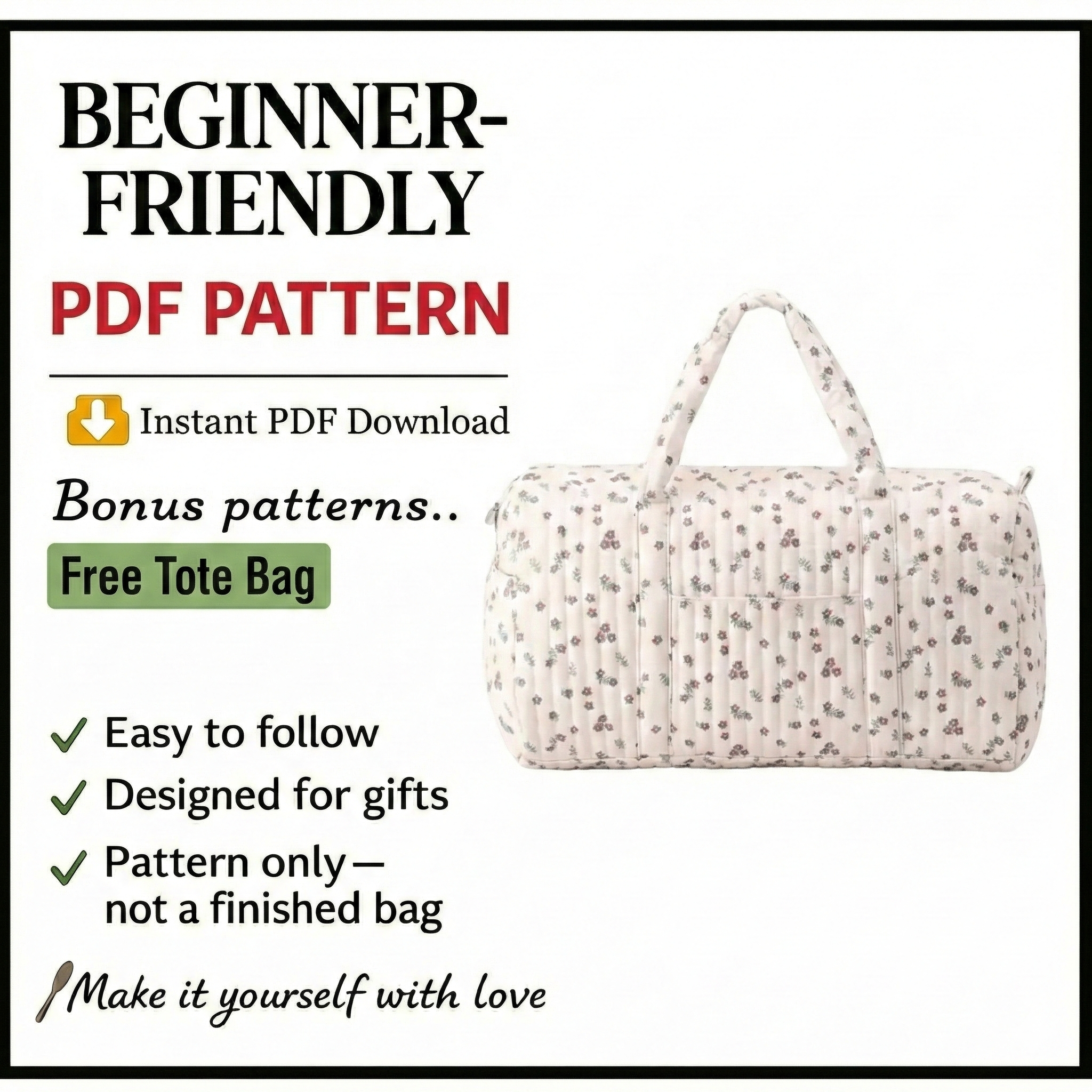 Duffle Bag Sewing Pattern | Travel Bag Pattern | Beginner Pattern | Bag Pattern | Sewing Pattern | PDF Sewing Pattern | Large Bag Pattern