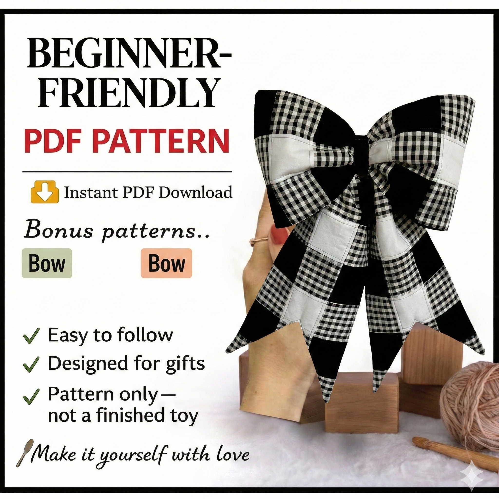 The Big Giant Reversible Quilted Bow | Beginner Friendly PDF Sewing Pattern Instructions and Video Tutorial for Oversized Quilted Fabric Bow