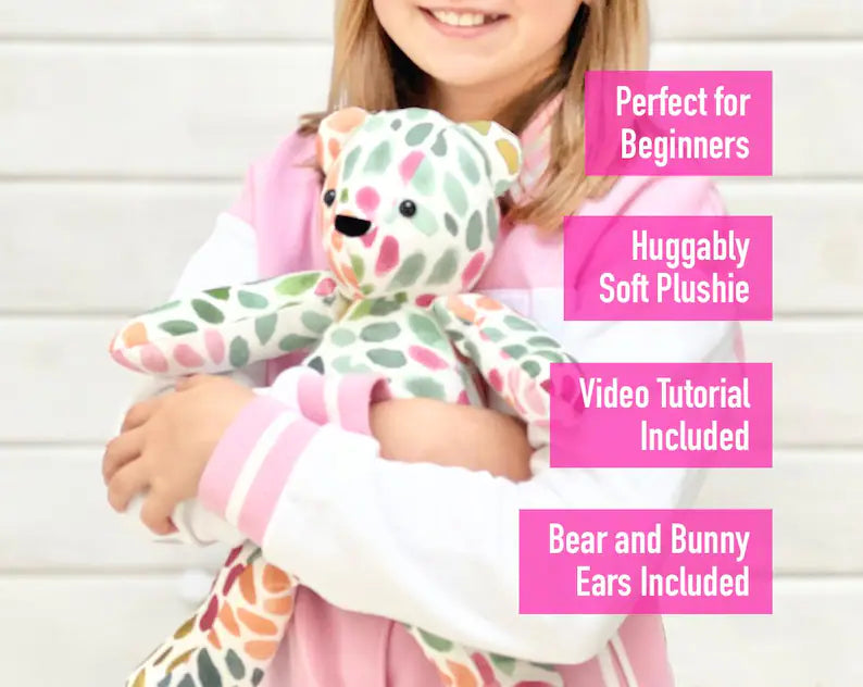 Teddy Bear Pattern and Bunny + VIDEO tutorial - 3 sizes, rabbit pattern, keepsake bear,